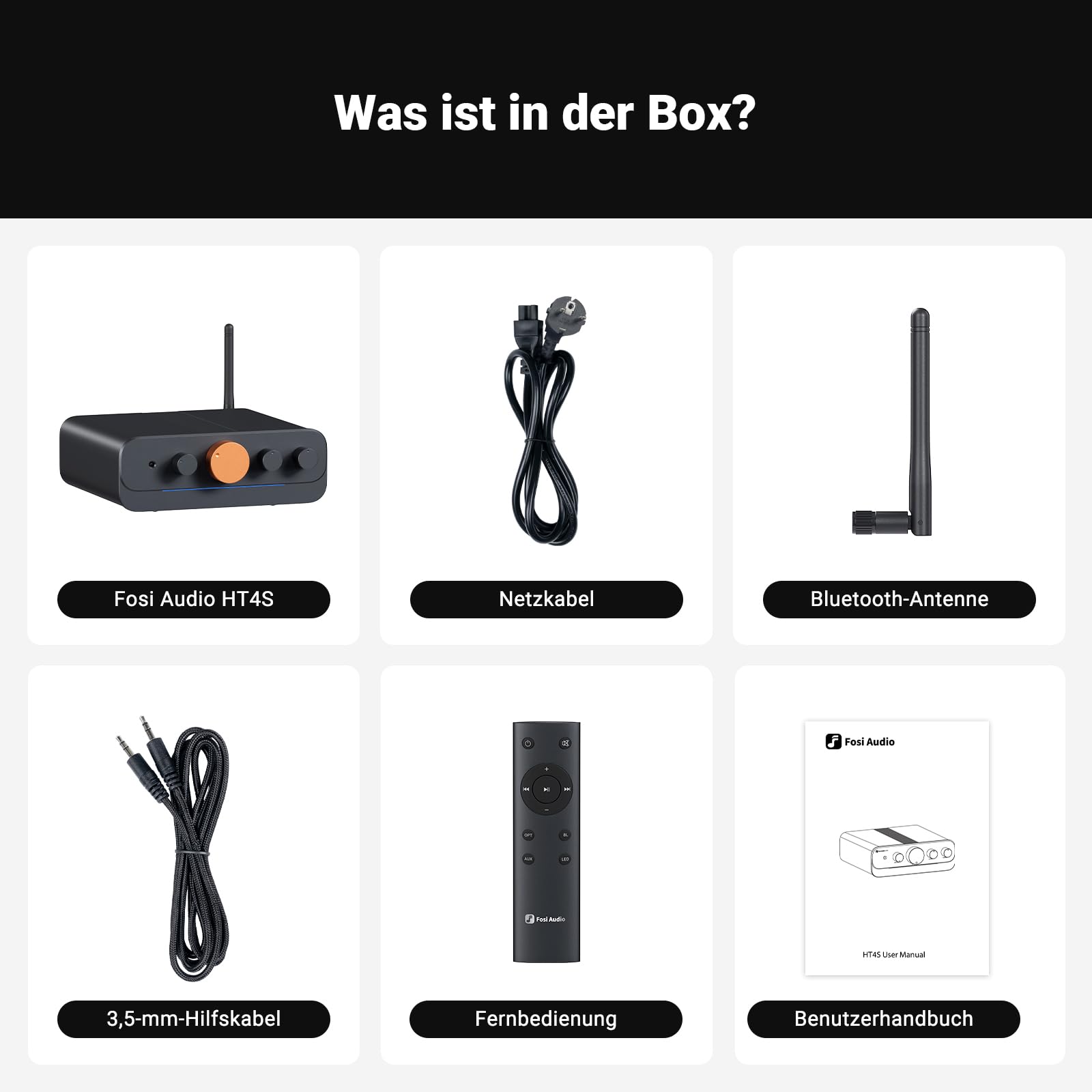 Fosi Audio HT4S Bluetooth Verstärker HiFi Stereo für Außenlautsprecher, 4 Kanal Verstärker für Bass Shaker SIM Racing Cockpit, 4.1/5.0 Ch Home Audio Receiver, AUX/Optischer Eingang mit Fernbedienung