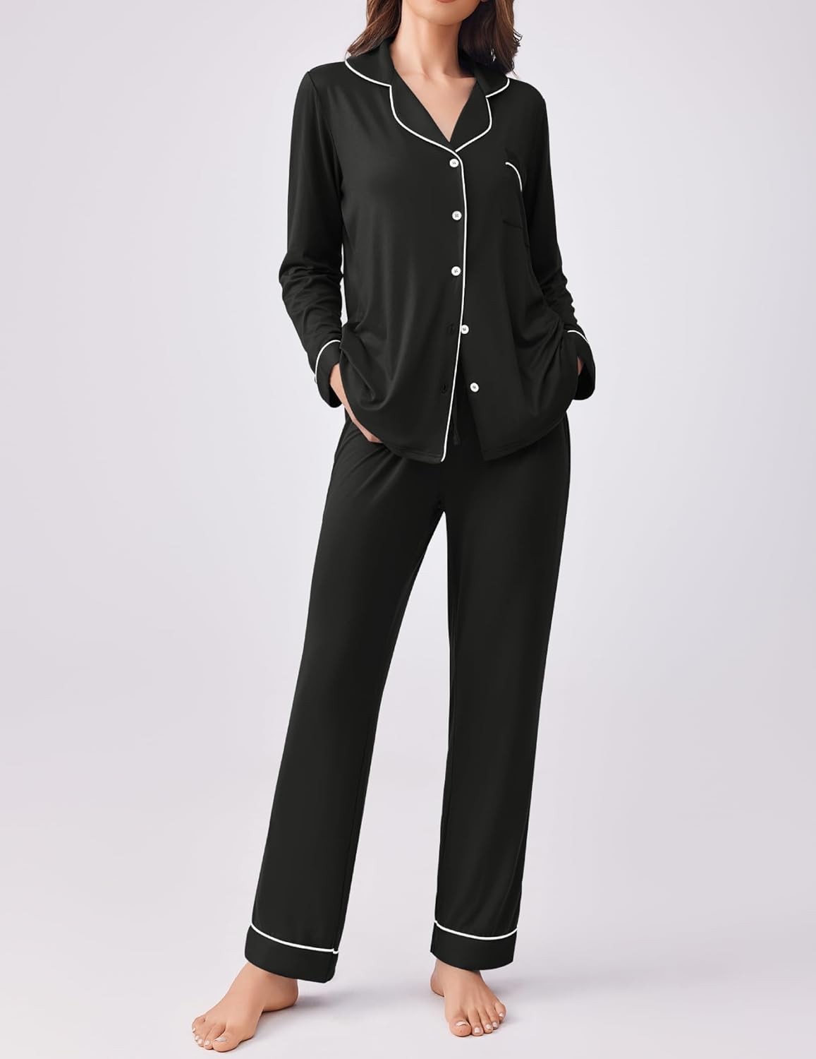 Ekouaer Womens Pajamas Set 2 Piece Button Down Pjs Soft Long Sleeve Top and Pants Sleepwear Set Lounge Sets - Image 3