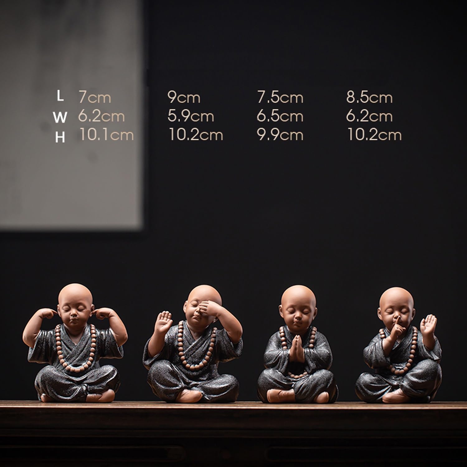 figurki zwierzątek， Zestaw 4 zabawnych figurek mnicha, ceramiczny zestaw do herbaty, akcesoria do rękodzieła, dekoracja stołu, ozdoby zen