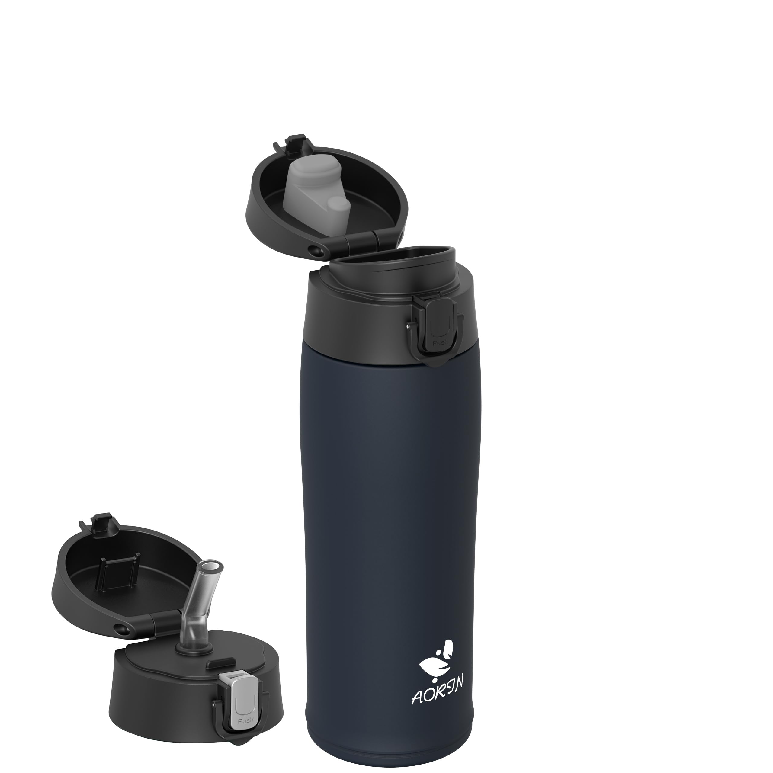 AORIN Drinking Bottle Stainless Steel 18/8, 950 ml, Leak-Proof Thermos Flask, Double-Walled with 2 Lids, BPA-Free Sports Bottle, Drinking Bottles for Sports, School, Outdoor