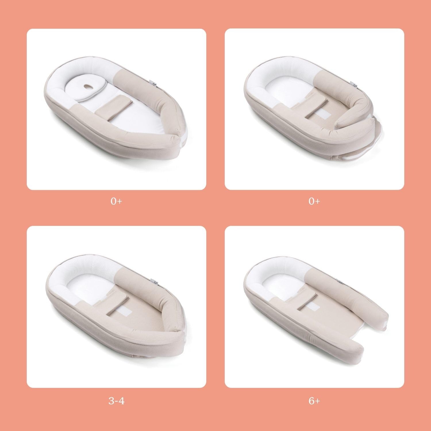 DOOMOO Cocoon Reductor para recien nacidos Tetra Jersey Sand, Evolutivo, Transpirable, 0 - 8 meses
