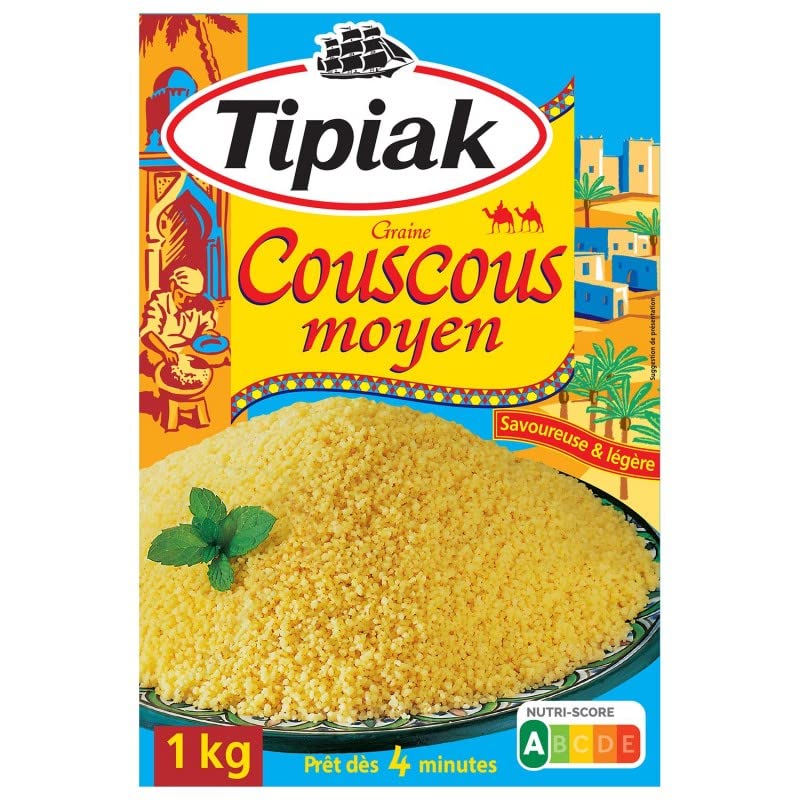 Délice Maghrébin: Couscous Moelleux TIPIAK 1kg | Grains d'Excellence | Parfait pour Recettes Authentiques | Epicerie Fine - Le Lot De 4