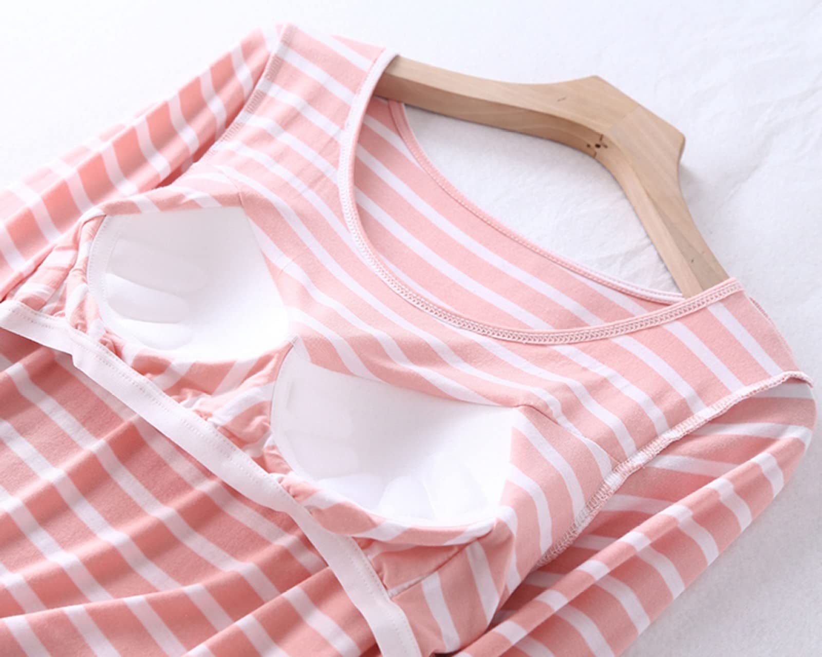 Pijama de Franela de Invierno y otoño para Mujer y Hombre, Conjunto de Sujetador y Almohadillas de algodón Puro para Mujer, Estampado de Rayas Negras de Moda, Manga Larga + pantaló