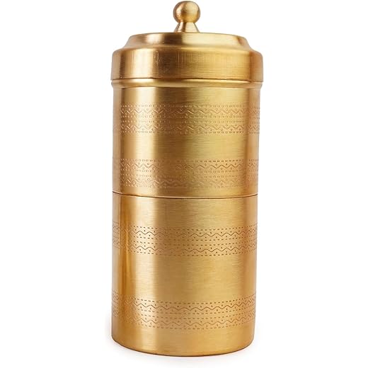 Brass Traditional Filter Coffee Maker, Brass, South Indian Drip Sytle Decoction Liquid Maker, Coffee Filter Vessel, Utensil, Degree Coffee Filter | 280ml (4-6 cups)