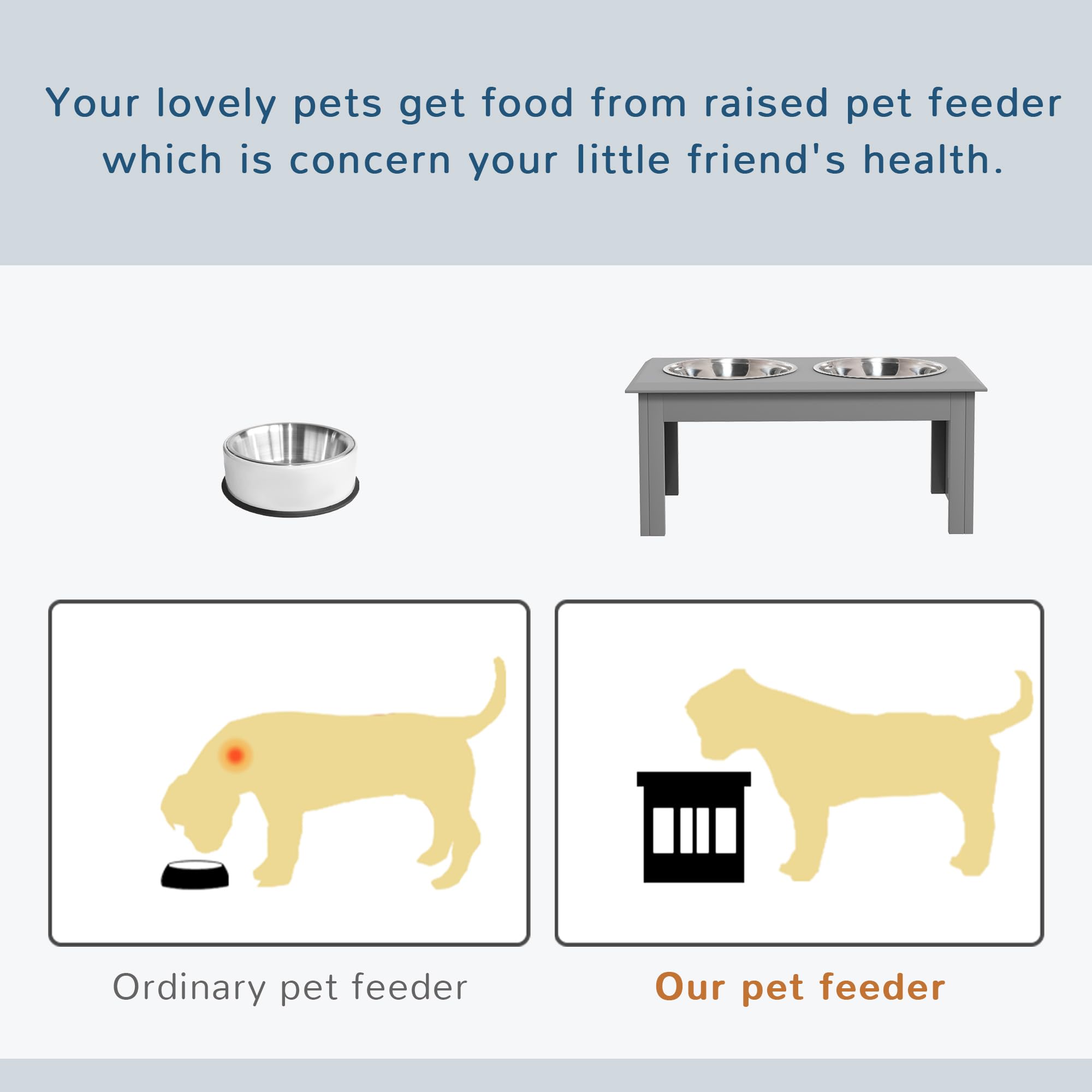 PawHut Cuencos elevados de acero inoxidable para perros con soporte para perros extra pequeños y pequeños, cuencos elevados para mascotas, alimentador de agua y alimentos, 58 x 31 x 25 cm, color gris