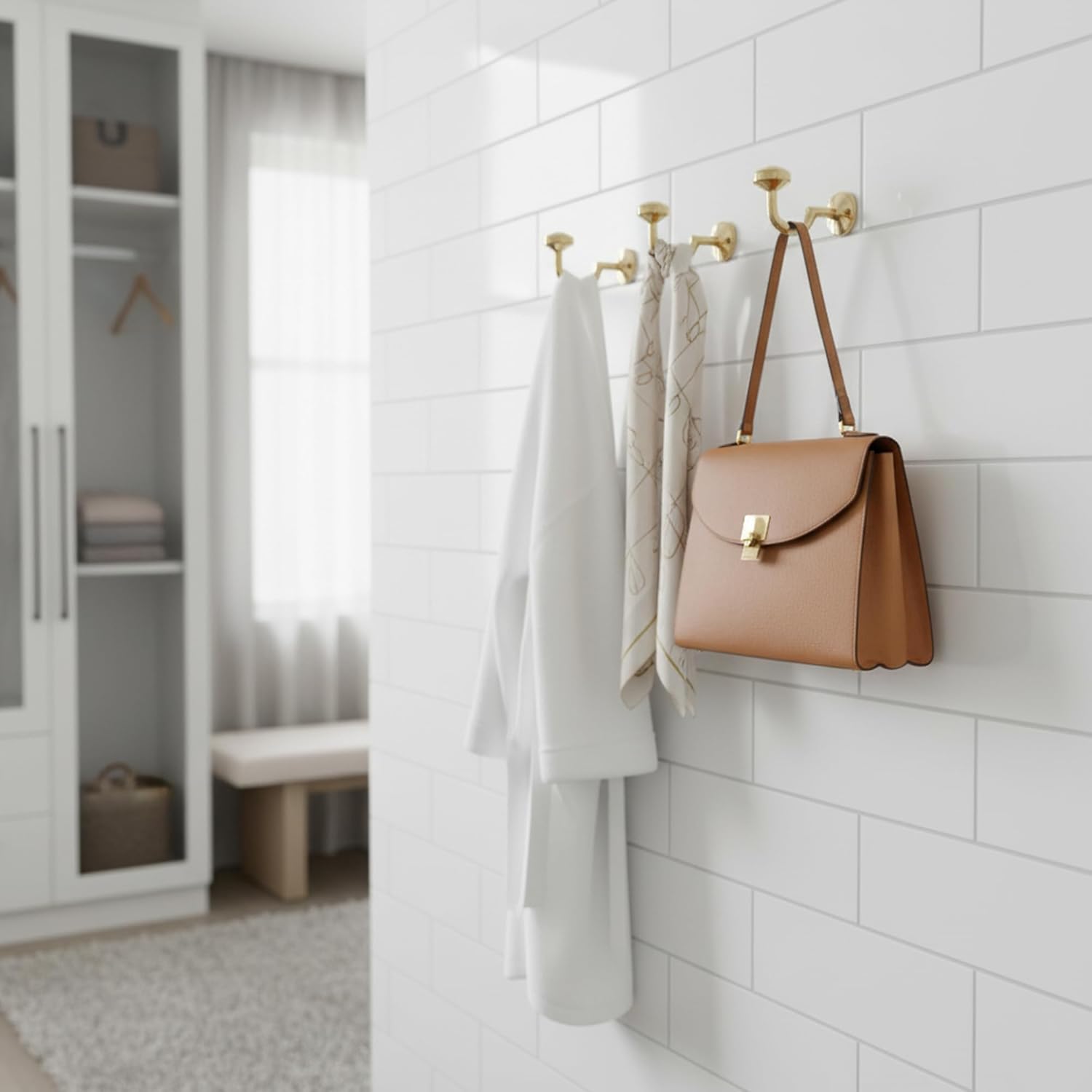 Handcrafted Unlacquered Brass Wall Hooks – Set of 2 - Solid Brass Coat & Towel Hooks - Vintage Wall Hangers for Bathroom, Kitchen, or Entryway