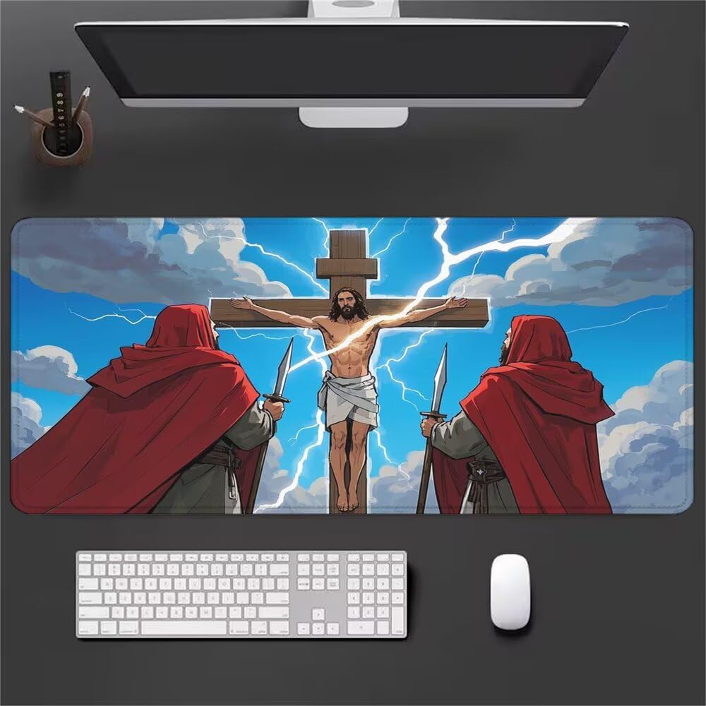 Attraverso Tappetino Mouse XXL 1000x500x3mm, Gaming Tappetino Mouse Cristo Mousepad con Base in Impermeabile Gomma Antiscivolo per Tastiera, PC, Computer Ufficio Idea Regalo per Festa del Papà X-962