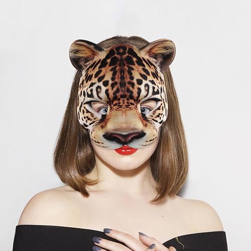 Miniatura 3 de Zerodeko Máscaras de media cara para mascarada, leopardo, medio Mardi Gras, Kabuki, gato, para Halloween, mascarada, cosplay, accesorios