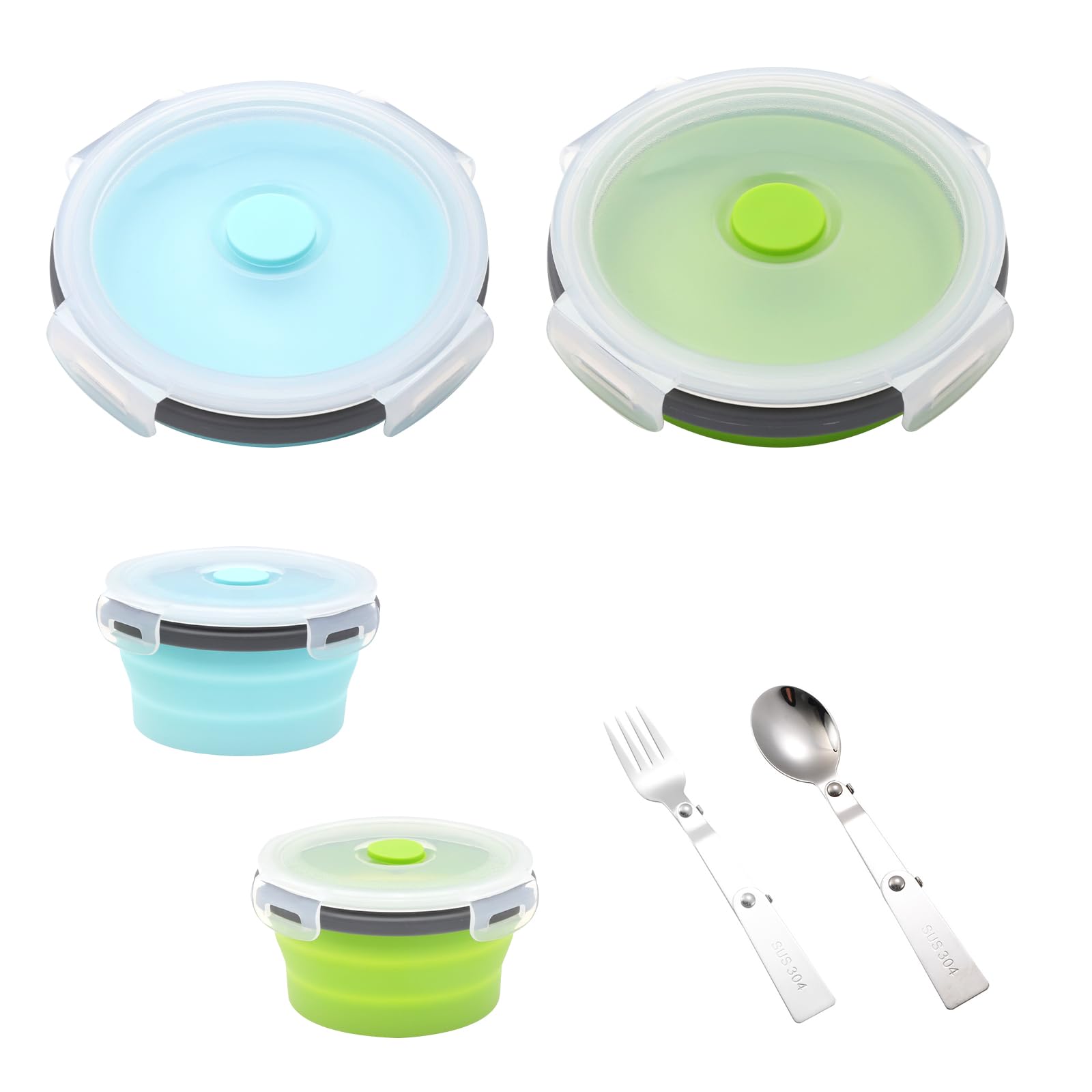 TNSLAND 2 Pezzi Ciotola Pieghevole Campeggio con coperchio, 350ML Contenitori Pieghevoli per Alimenti in Silicone, Ciotola Insalatiera Pieghevole con Coperchio per Campeggio, Escursionismo