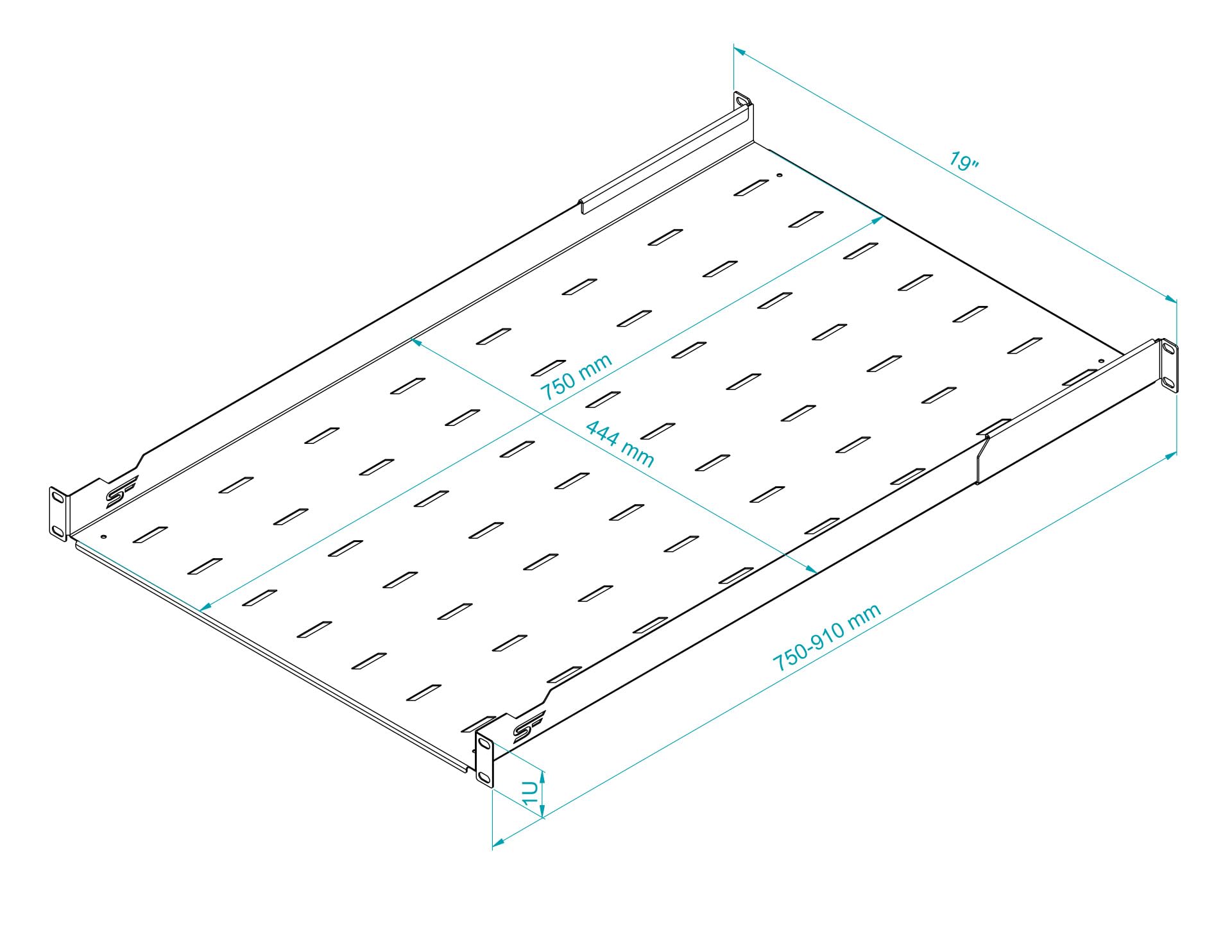 Bandeja Rack 19 Pulgadas 1U 750mm - Servidor Rack Hecho De Metal - Bandeja Voladiza Ajustable Universal Ventilada para Montaje en Bastidor - Compatible con Armario Rack y Raíles para Rack
