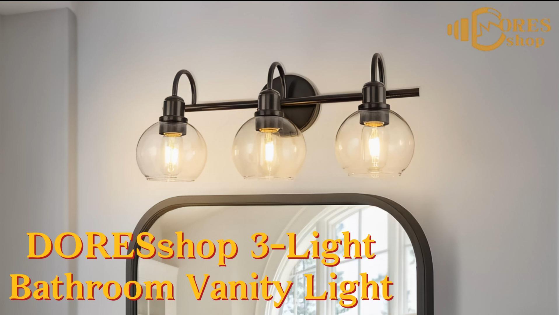 Image of DORESshop 3-Light Black Bathroom Light Fixtures Over Mirror with Clear Globe Glass Shade, Modern Vanity Lights for Bathroom Mirror Living Room Bedroom, ETL Listed