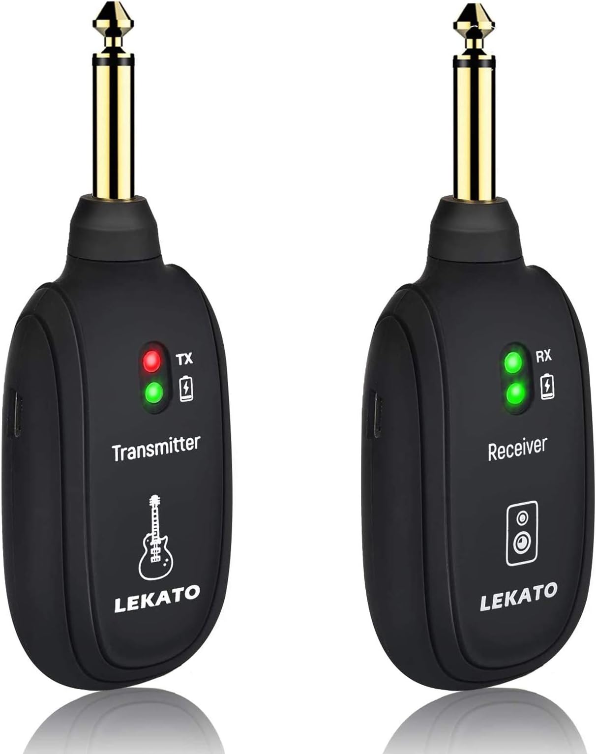 LEKATOWireless Guitar System Built-in Rechargeable 4 Channels Wireless Guitar Transmitter Receiver for Electric Guitar Bass Violin