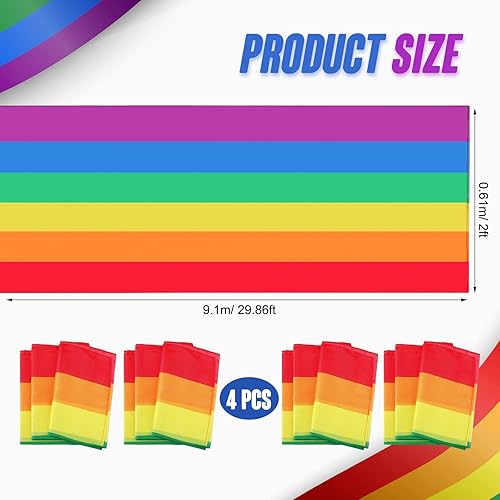Miniatura 2 de Tudomro 4 pancartas grandes de 24 x 29.9 pies con diseño de arco iris con diseño de orgullo gay, diseño de rayas plisadas de arcoíris para