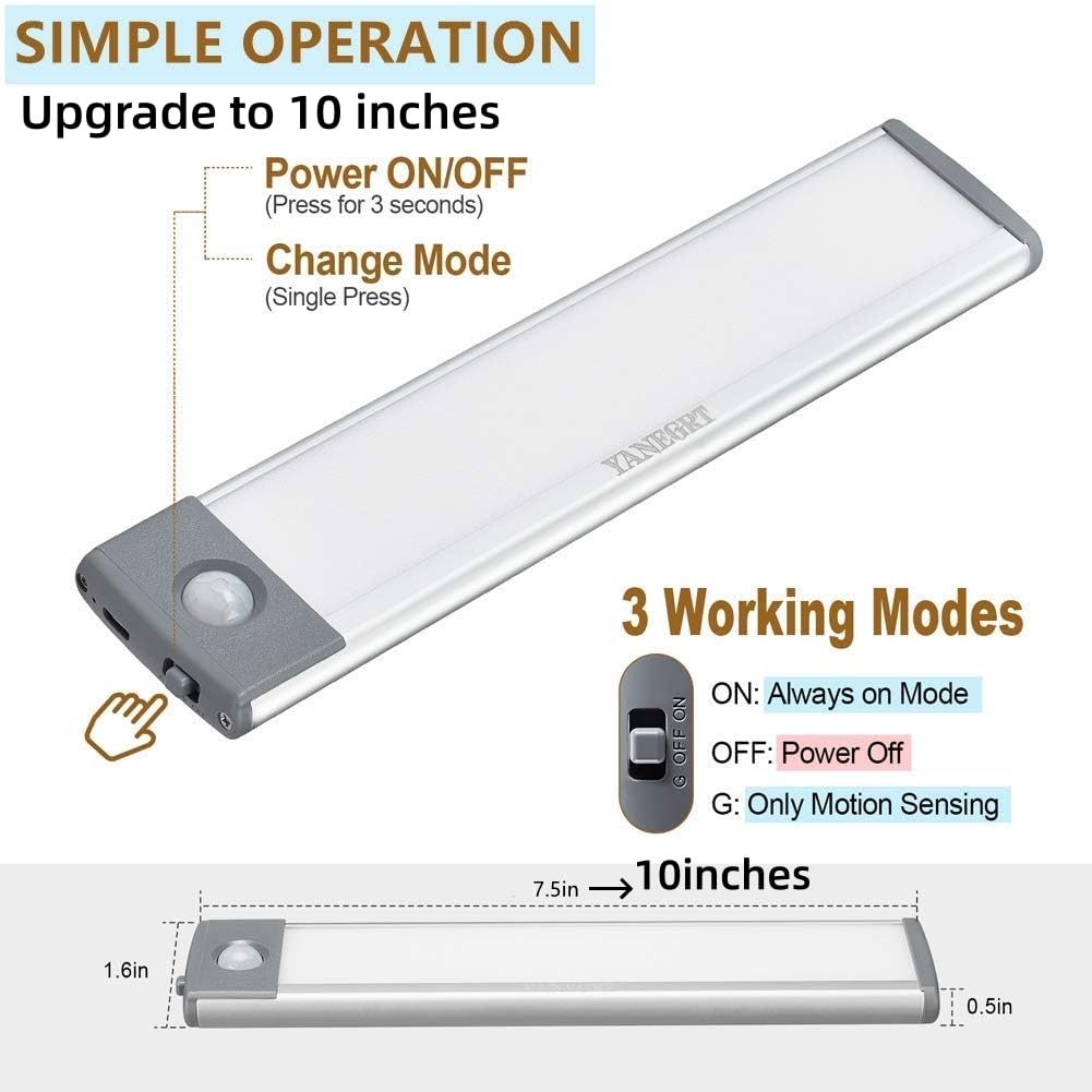 Paquete de 2 luces de gabinete con sensor de movimiento, recargables, inalámbricas, 30 LED magnéticas, autoadhesivas, para cocina, dormitorio, armario