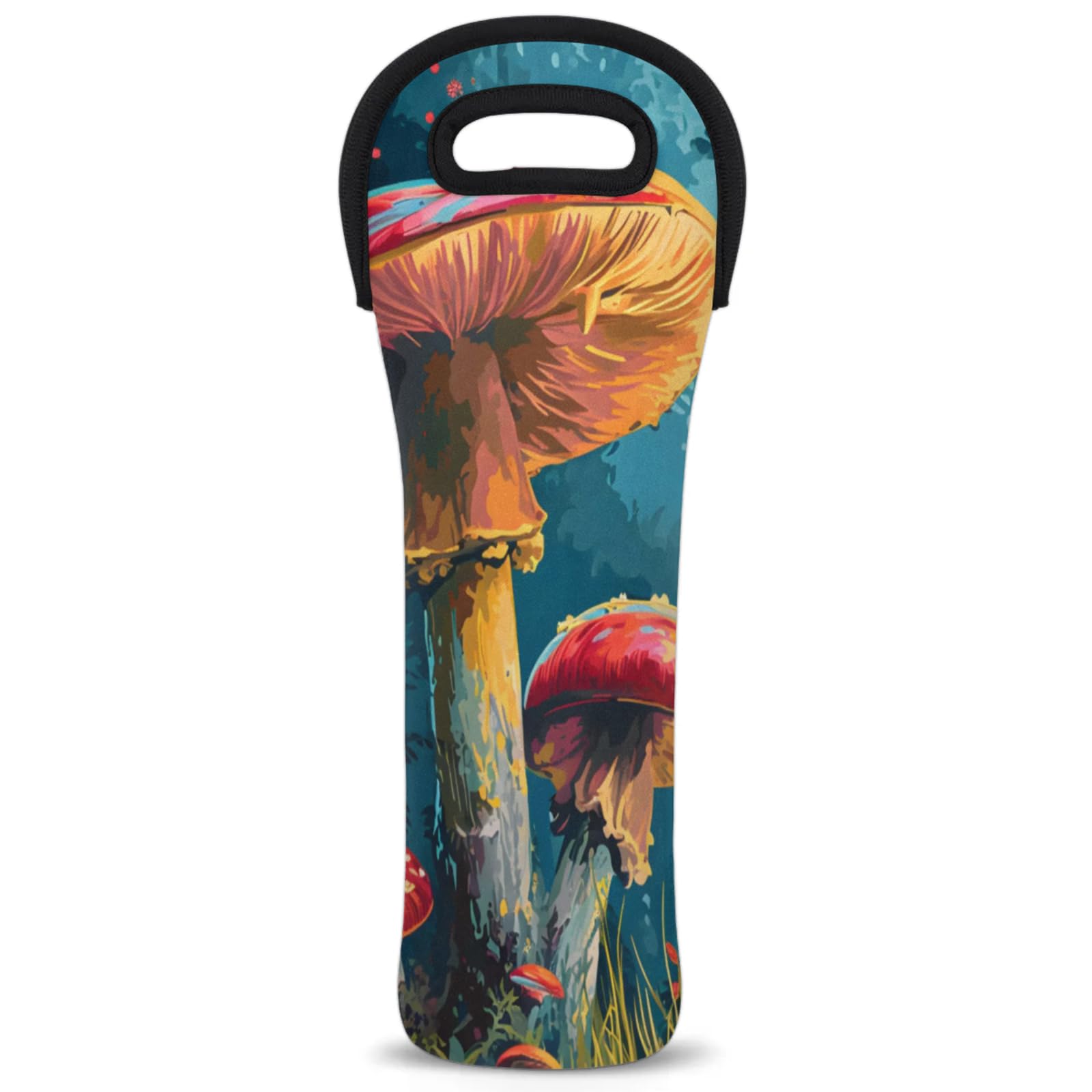 Neoprene Wine Tote Carrier Bag for Wine,Water, Champagne, Beer, Baby Bottles 15.6 x 5.1 Inches, Protective Wine Bag,Huge Mushroom