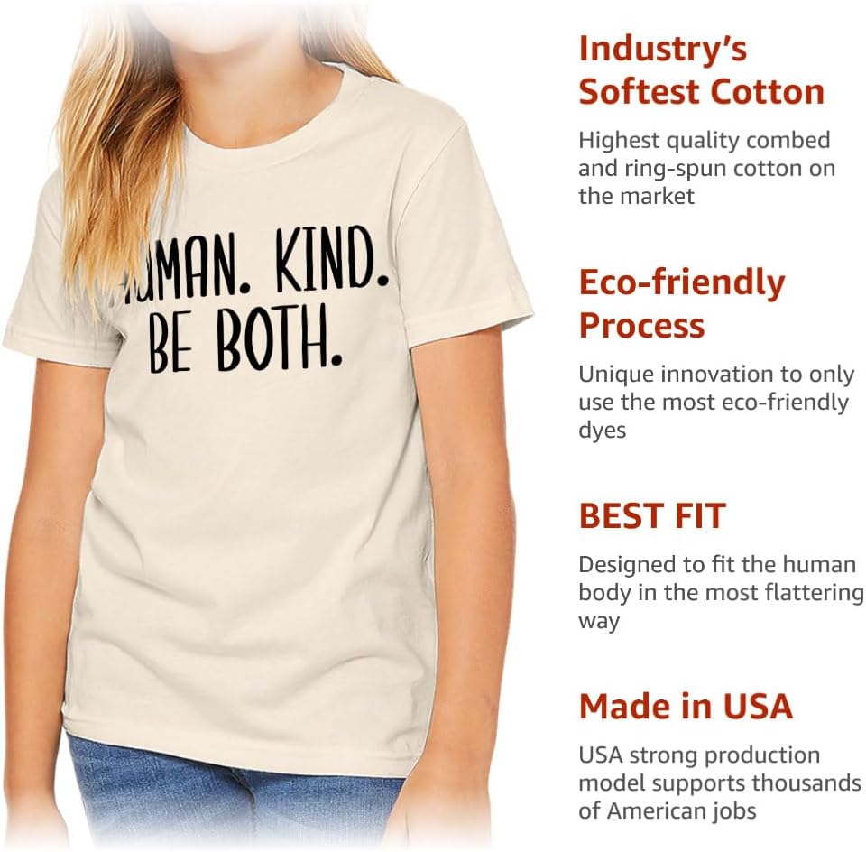 Human Kind Be Both Kids' T-Shirt - Be Kind Print Clothing - Girl Present
