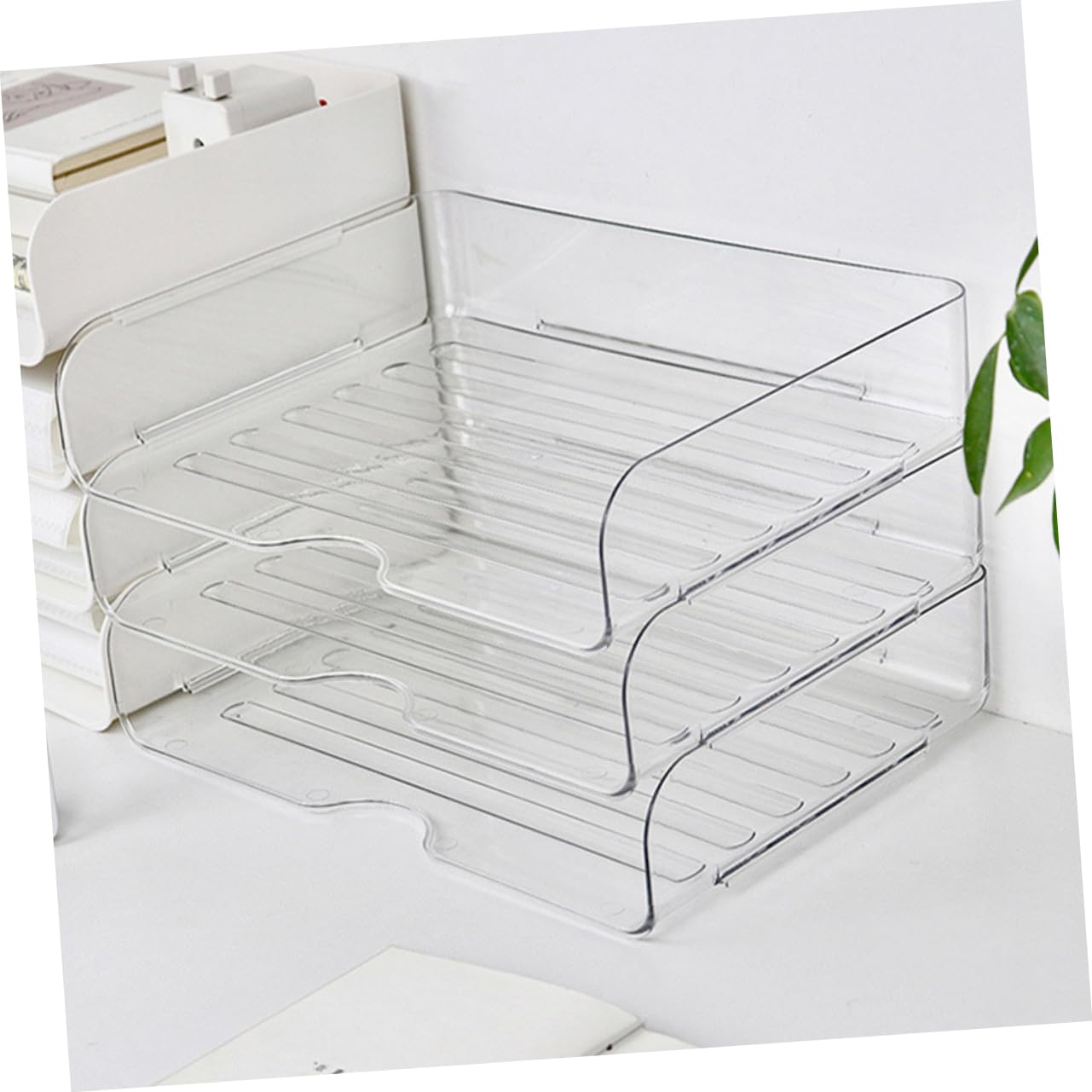 STOBOK 4piezas Organizador De Escritorio Apilable Bandejas Transparentes Para Oficina y Práctica Para Archivar y Material De Oficina
