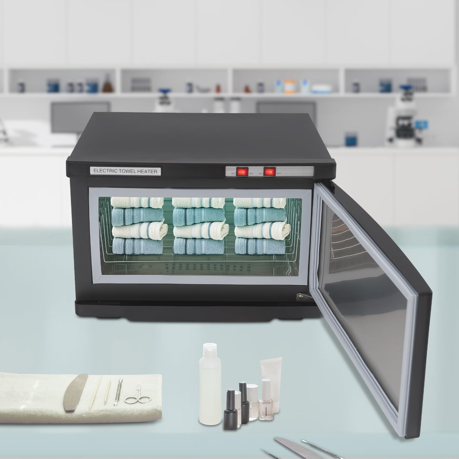Scaldasalviette Scaldasalviette Comprime Asciugamani Asciugamani Caldo Cabinet Sterilizzatore Luce UV 25 L, Radiazione elettromagnetica +Riscaldamento, Spa E Bagno (Nero)