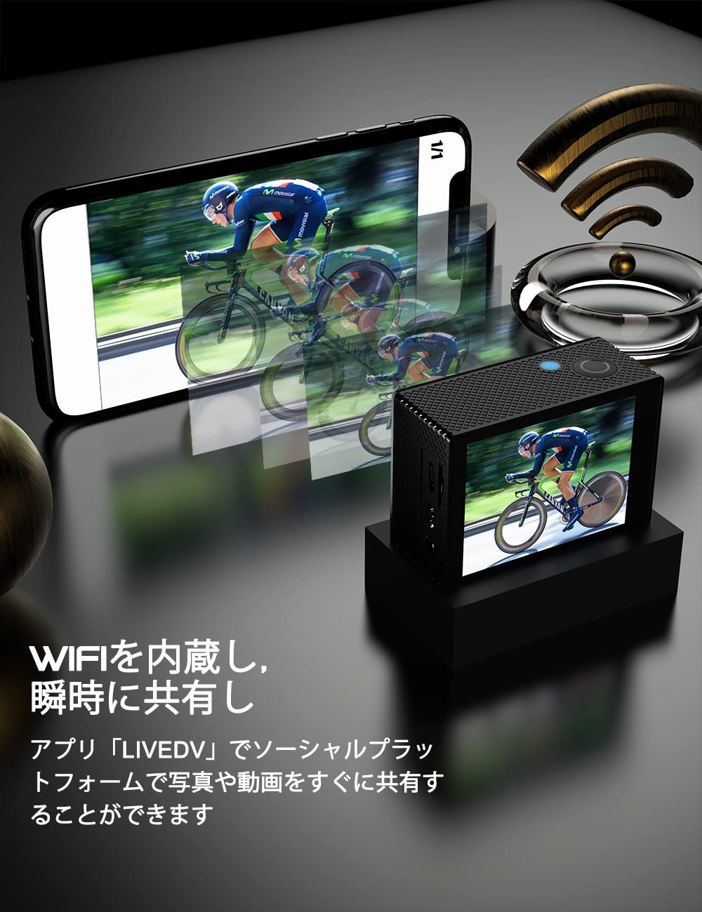 Amazon | Apexcam M90 proアクションカメラ 4K 自撮り棒付き 外部