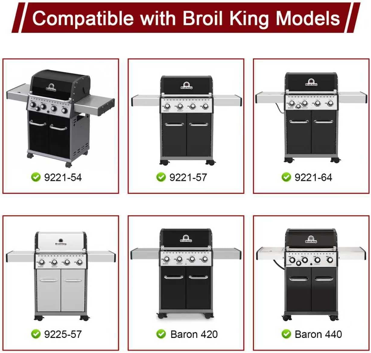 Hiorucet Grill Parts for Broil King 9221-54, 9221-64, 9221-67, 9225-54, 9225-64, Baron 420, Baron 440, Baron 490, Stainless Steel Heat Plates, Burner Tubes and Crossover Tubes for Broil King Parts
