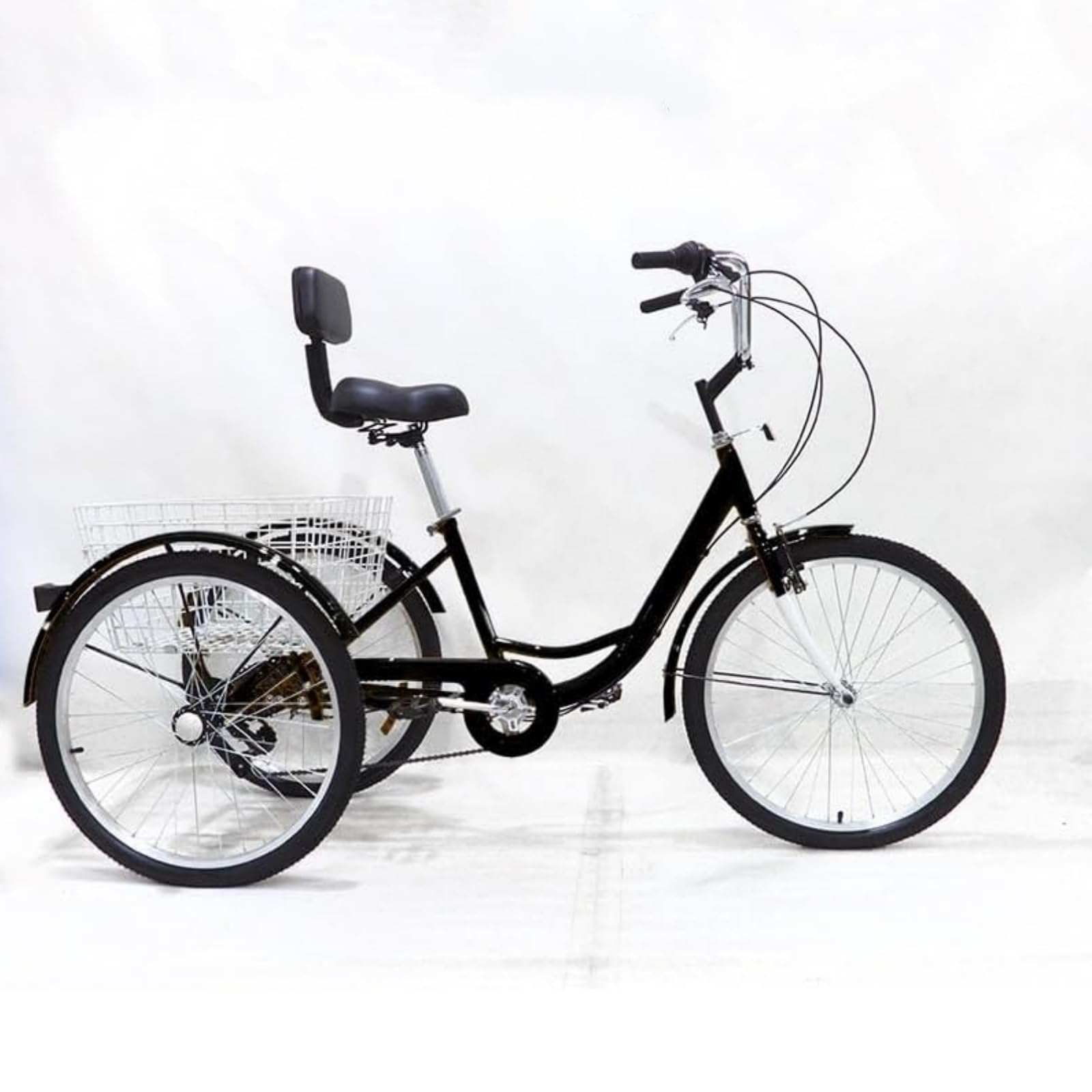 3-Rad-Cruiser-Fahrrad, Dreirad-Fahrrad for Erwachsene, mit Lordosenstütze, 6-Gang 24-Zoll, Mit Einkaufskorb, Werkzeuge for Besichtigungstouren, für Senioren, Frauen, Männer, Umweltfreu