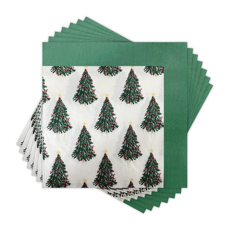 SOLAS Christmas Paper Napkins - 20 Pack, 2 Ply, 6 1/2' (16.5cm) Square - Beautifully Designed, Fun & Colorful Green Holiday Serviettes