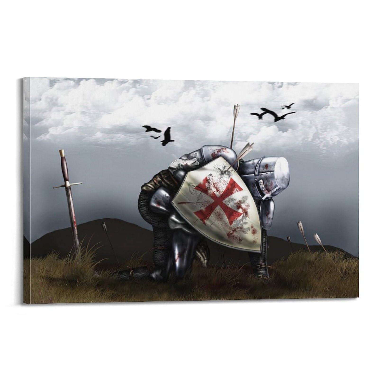 XKUGA Medieval Knights Templar Crusades Battle Poster Modern Decorative Canvas Prints - Ideal Wall Art for Family, Man Cave, Game Room, Boys & Girls Bedroom 24x36inch(60x90cm)