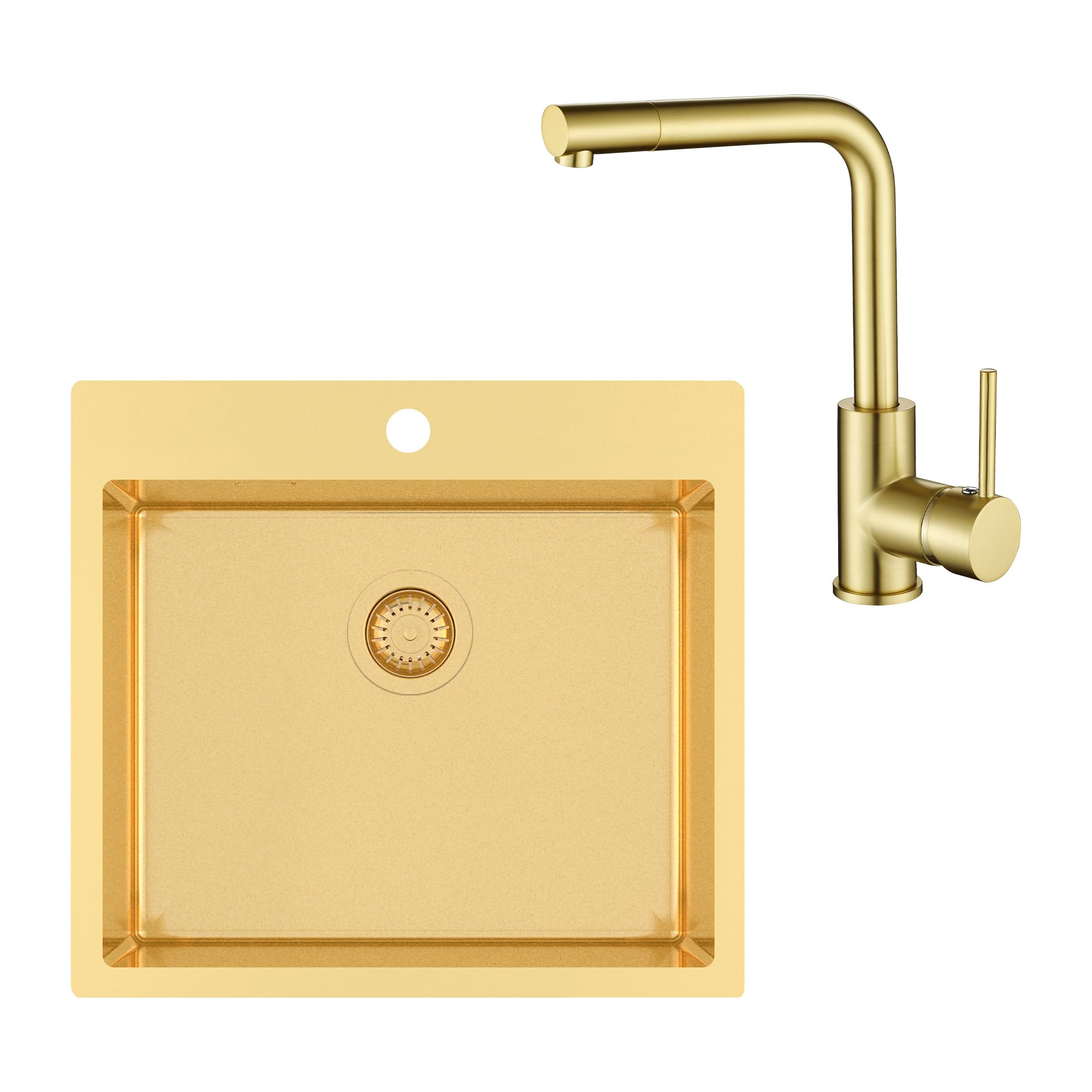 Edelstahlspüle Gurari TERRA 100 N + Küchenarmatur 5553, Einbau Spüle 550x505 mm, Gold, Rechteckiger