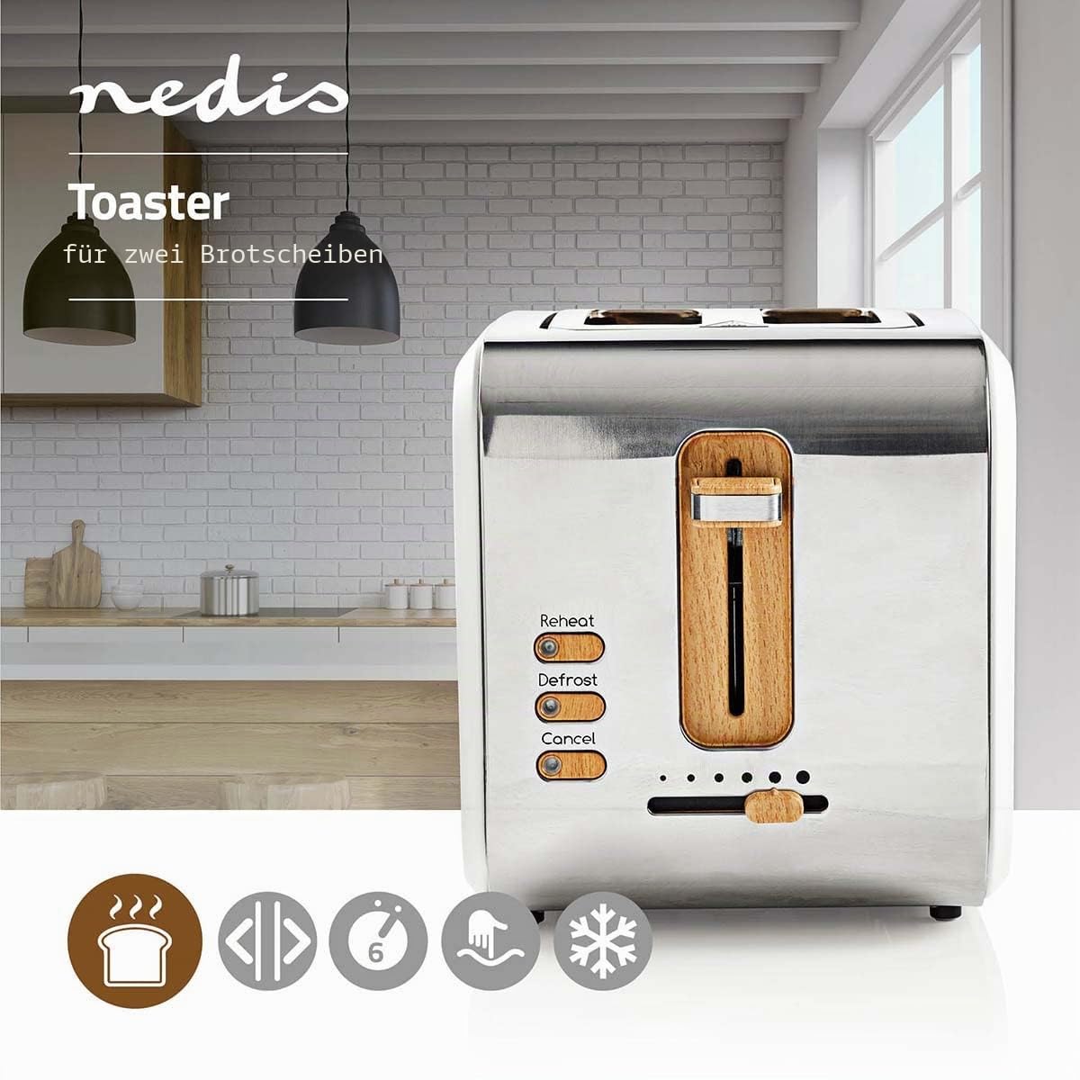 Nedis Toaster - Soft-Touch - 6 Verschiedenen Stufen - Auftau- und Aufwärmfunktion - Krümelschublade - Selbstabschaltung - Haushaltsgerät - Abbruch-Funktion - 2 Breite Öffnungen - Weiss