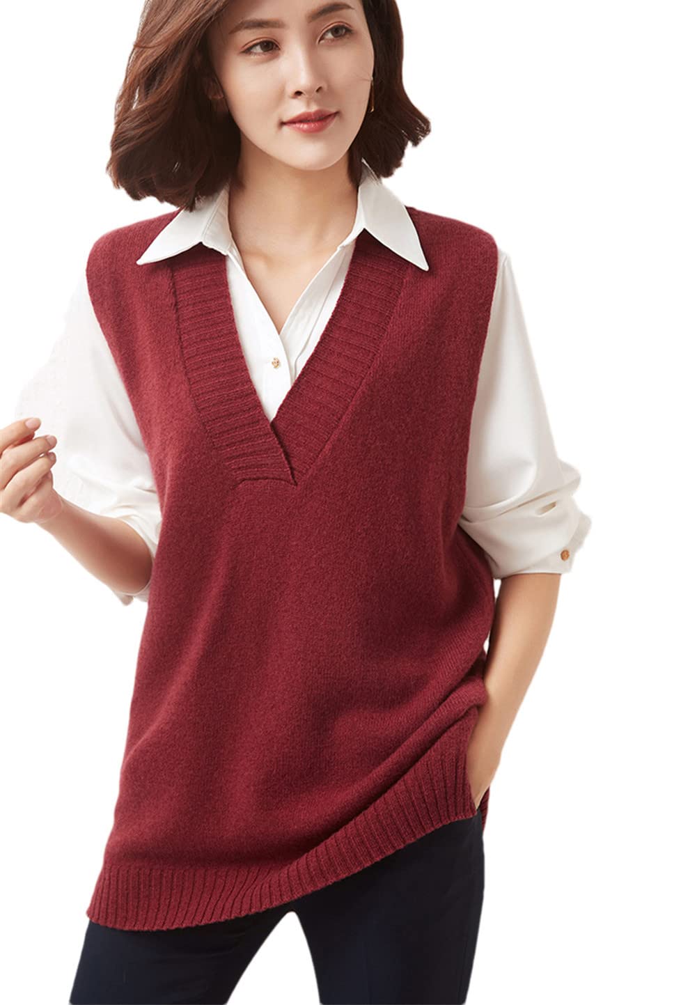 Amazon.co.jp: 女性ニットセーターベスト 100% ウールニット  