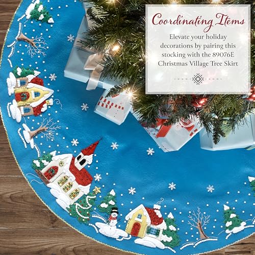 Image of Bucilla Felt Applique 18 inch Stocking Making Kit, Yuletide Chapel, Perfect for DIY Arts and Crafts