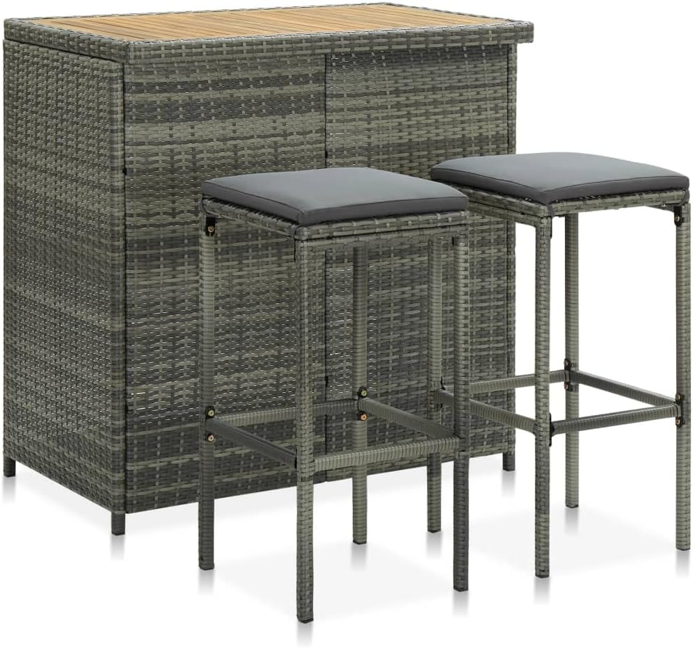 3 Piece Bar Set,Pub Table,Patio Table,Porch Furniture,Outdoor Bar Set,Outdoor Garden Furniture Sets,Patio Conversation Set,for Patio, Porch, Backyard, Balcony,Garden, Poly Rattan Gray