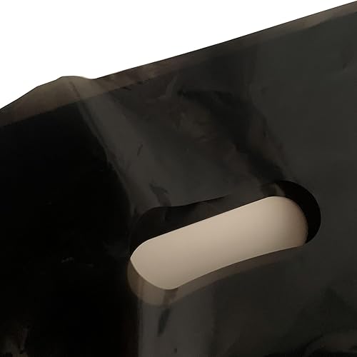 Miniatura 4 de Krodtige Paquete de 100 bolsas de compras negras de 16 x 18 x 2 mil de grosor con asas troqueladas, bolsa de plástico brillante, perfectas para