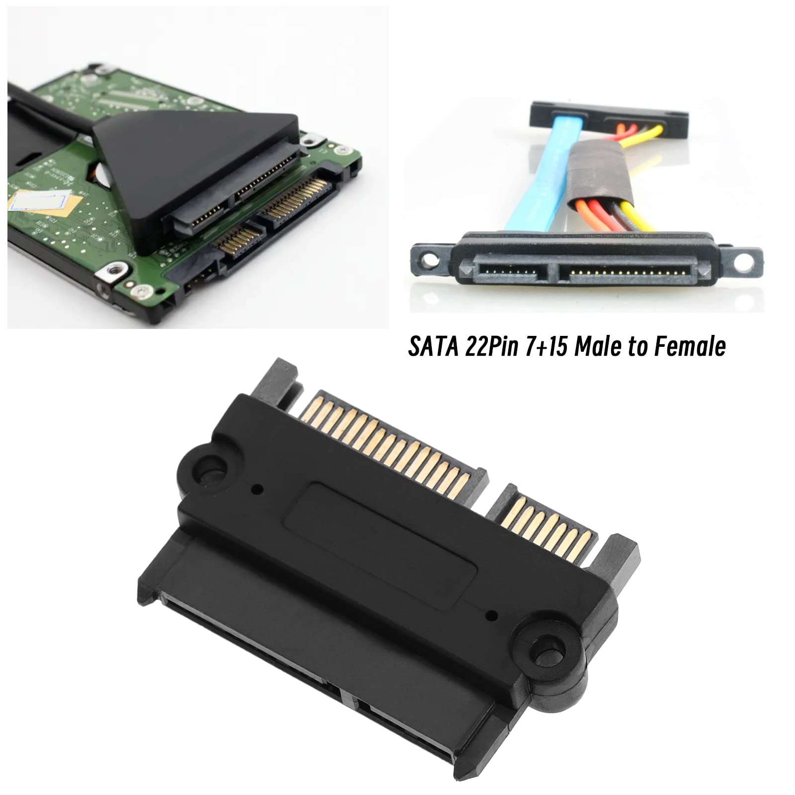 SATA 22Pin 7+15 wtyczka na gniazdo adapter do dysków twardych, napędów optycznych, dysków Solid State Drives czarny