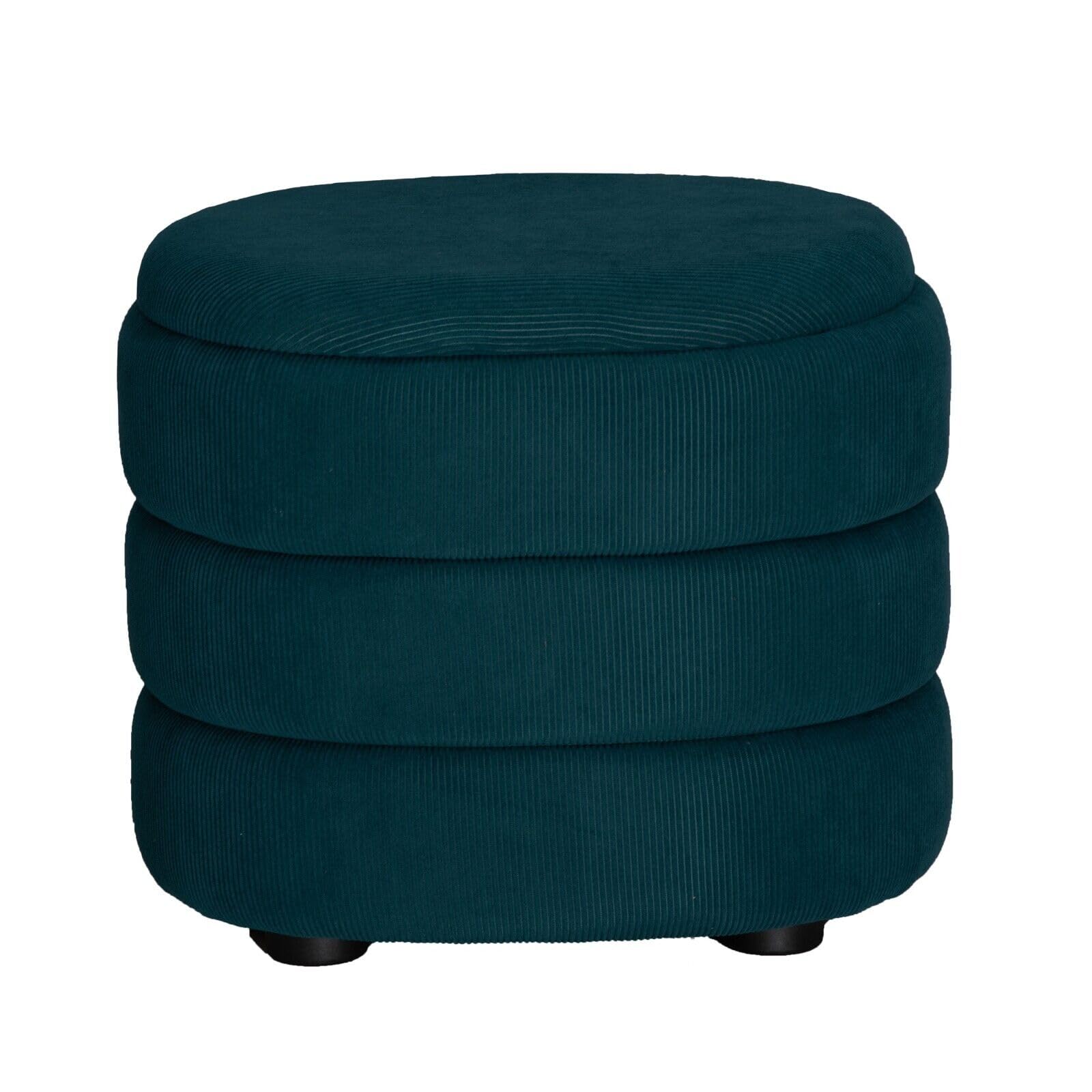 URBNLIVING Soft Velvet Ottoman Storage Pouffe Footstool Dressing Vanity Chair (Teal Blue, Oval)