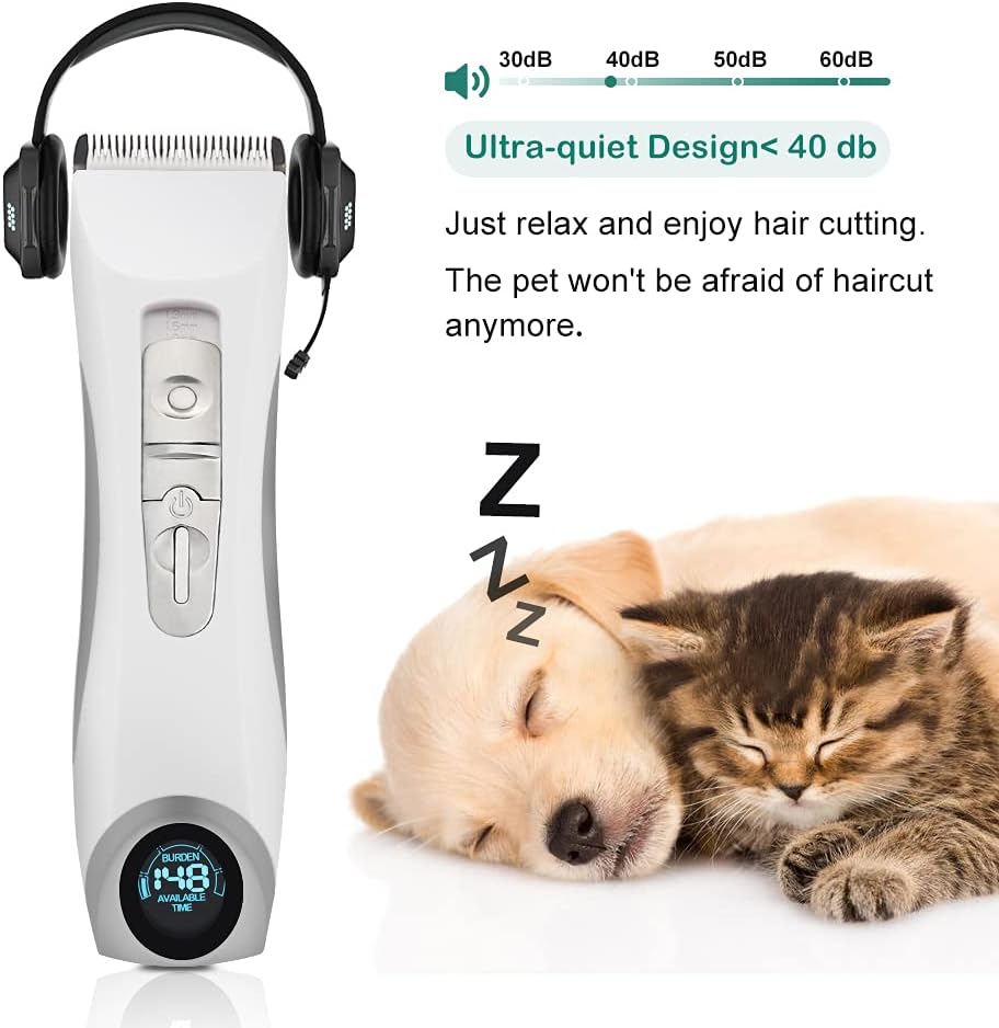 Triumilynn Silent Cat Dog Grooming Clippers, Cordless Cat Trimmer, Quiet Electric Shavers for Matted Hair Puppy Kitten Rabbit with 4 Size Combs, USB Charging Cord