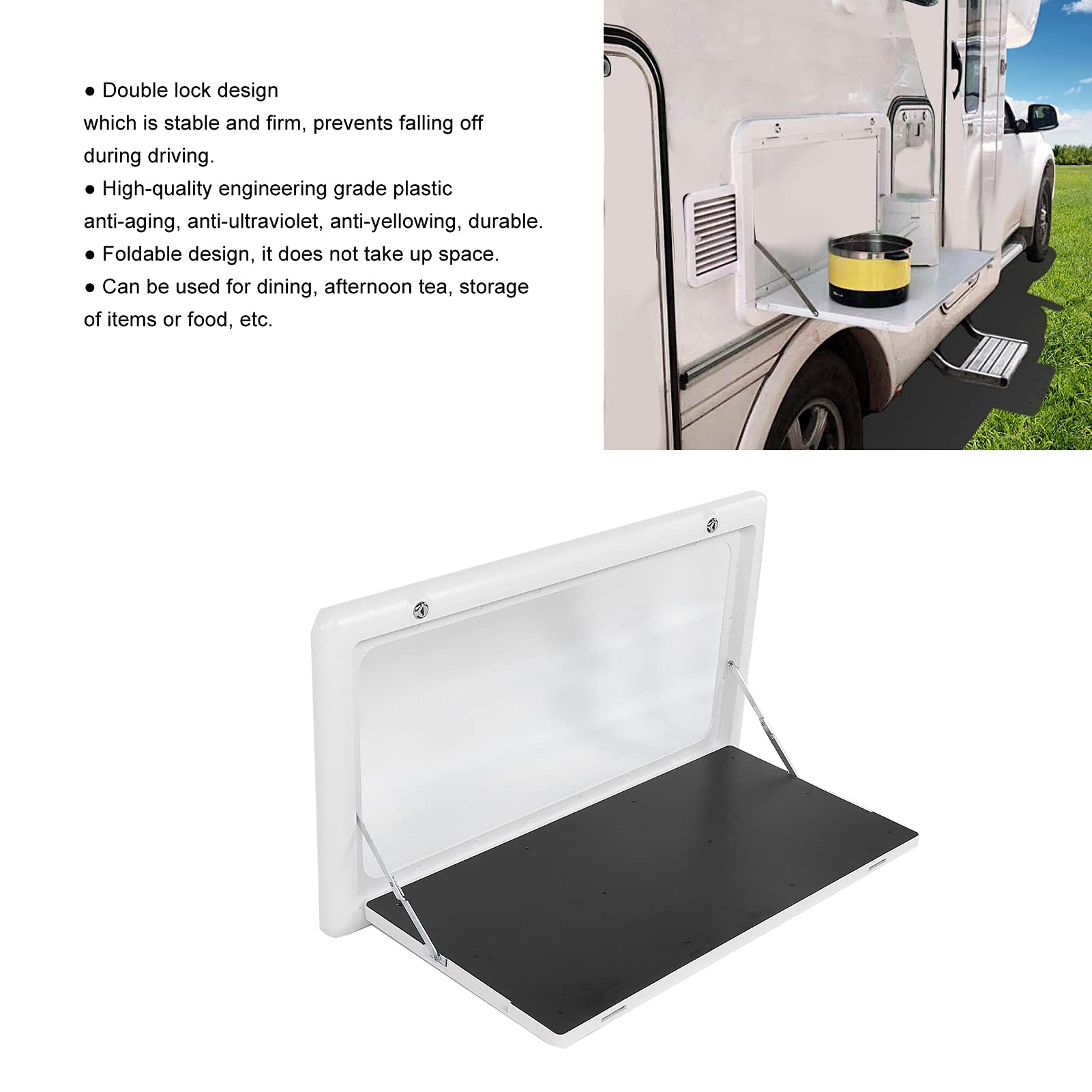 Tavolo Pieghevole Tavolo da Esterno in Plastica in Lega di Alluminio 81 X 43 Cm per Carico 25 Kg Design Pieghevole con Doppia Chiusura per Campeggio Picnic Montaggio Laterale