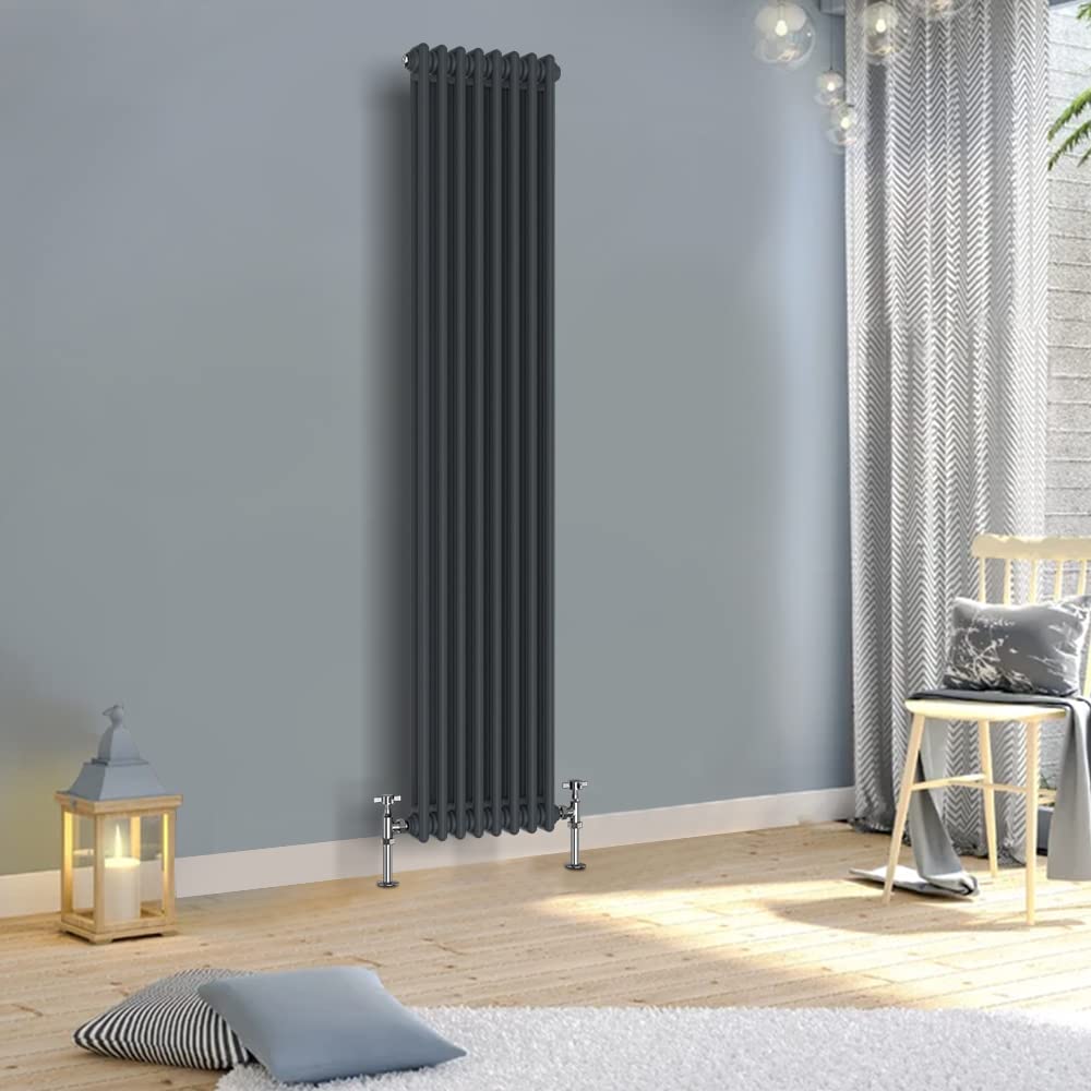 Warmehaus Anthracite 1800X380mm Vertical Traditional Radiator 2 Column Cast Iron Style Tall Upright Radiator Central Heating