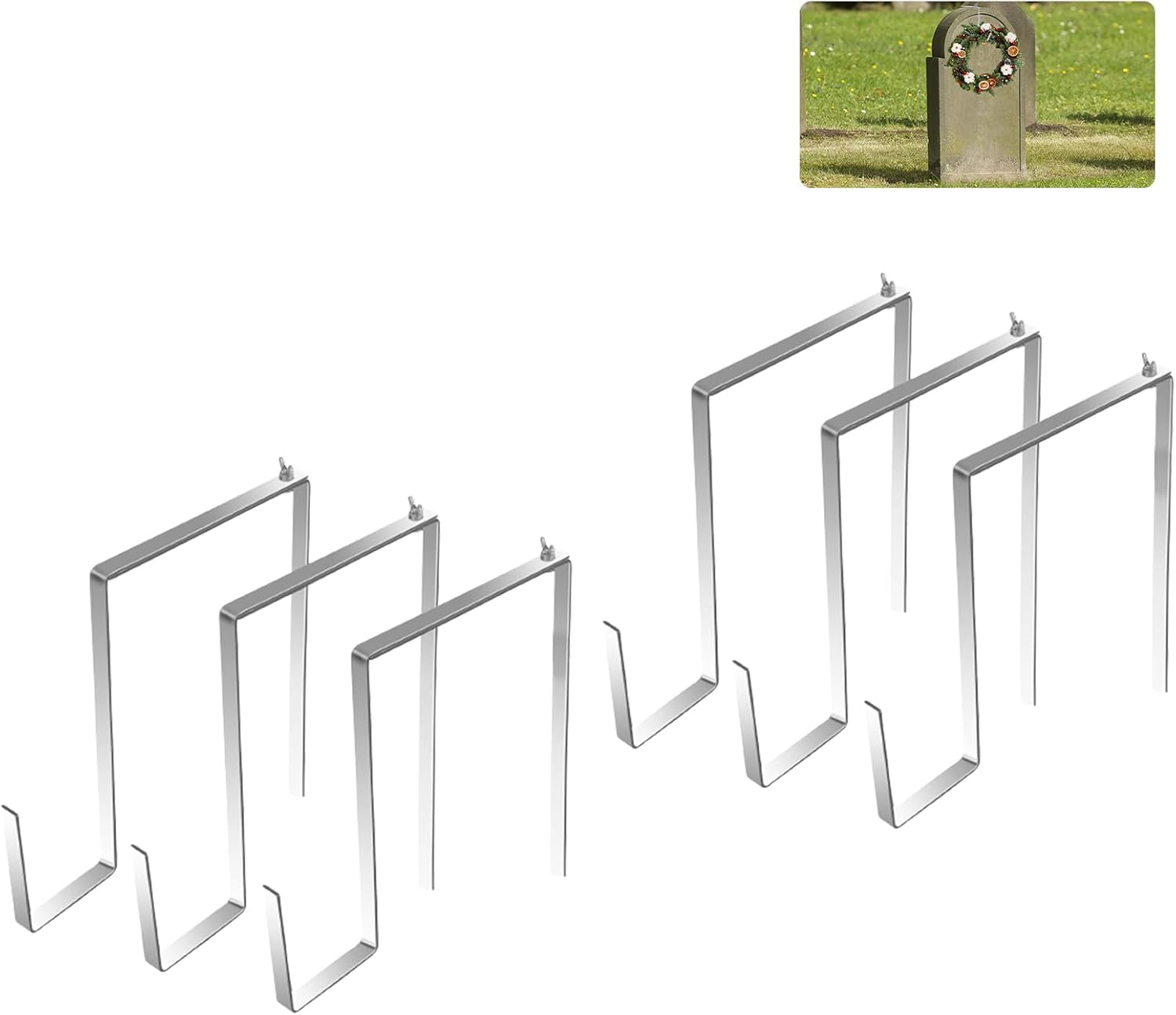 6Pcs Christmas Headstone Wreath Hanger, Fit 6"-11" Adjustable Cemetery Tombstone Wreath Holder Stainless Steel Cemetery Gravestone Wreath Stand for Christmas Grave Decoration