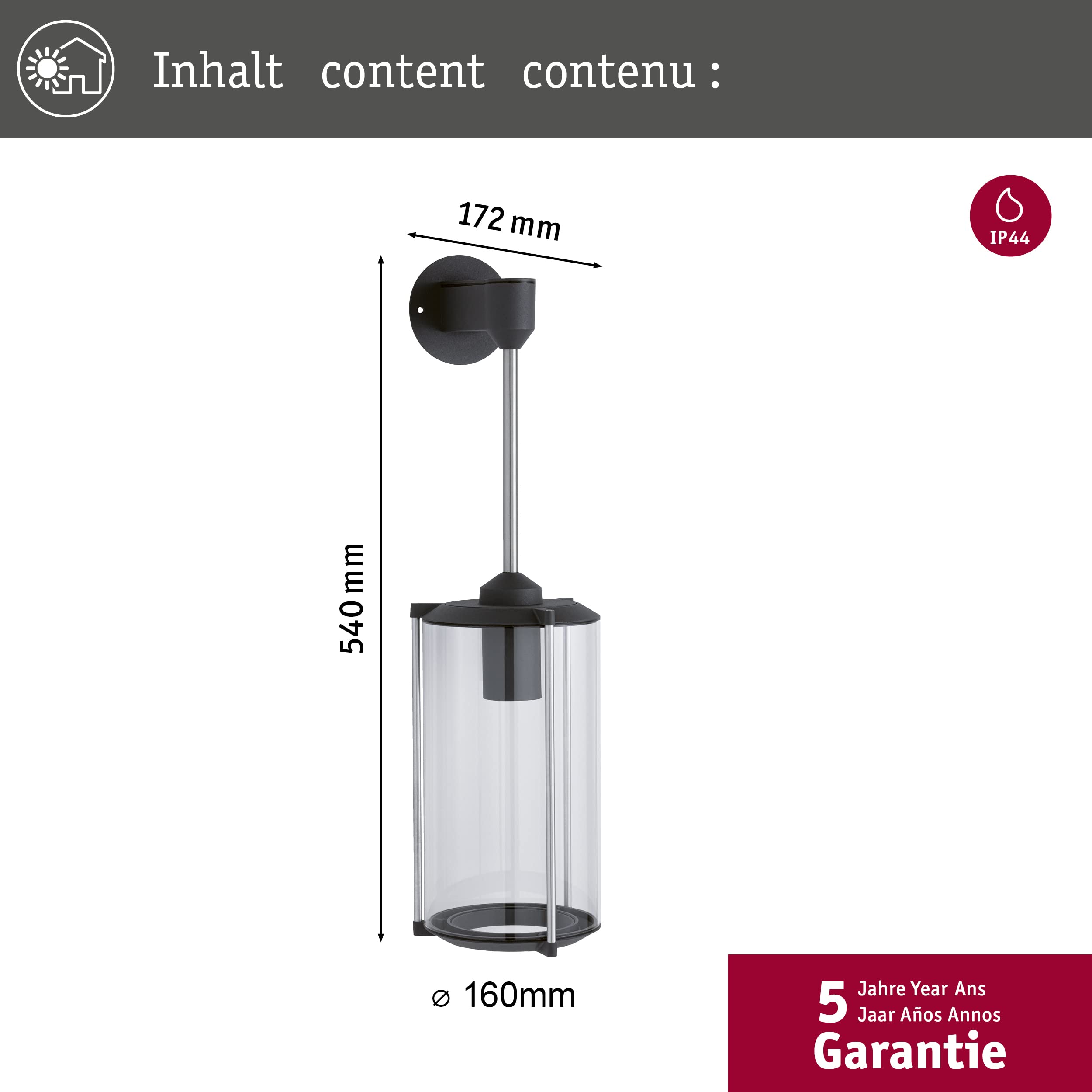 Paulmann 94281 Outdoor applique classica rotonda max. 60 Watt illuminazione per esterni grigio illuminazione da giardino vetro parete esterna E27