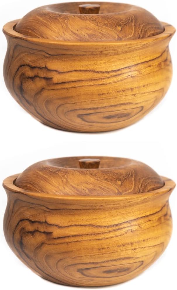 Rainforest Bowls Set of 2 6" Ripple Javanese Teak Wood Bowls- Perfect for Everyday Use, Hot & Cold Friendly, Ultra-Durable- Exclusive Luxury Wooden Bowl Design Handcrafted by Indonesian Artisans