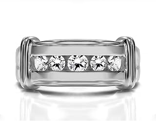 TwoBirch Sterling Silver Men's Ring with Ribbed Shank Design With Cubic Zirconia(1Ct. Size)