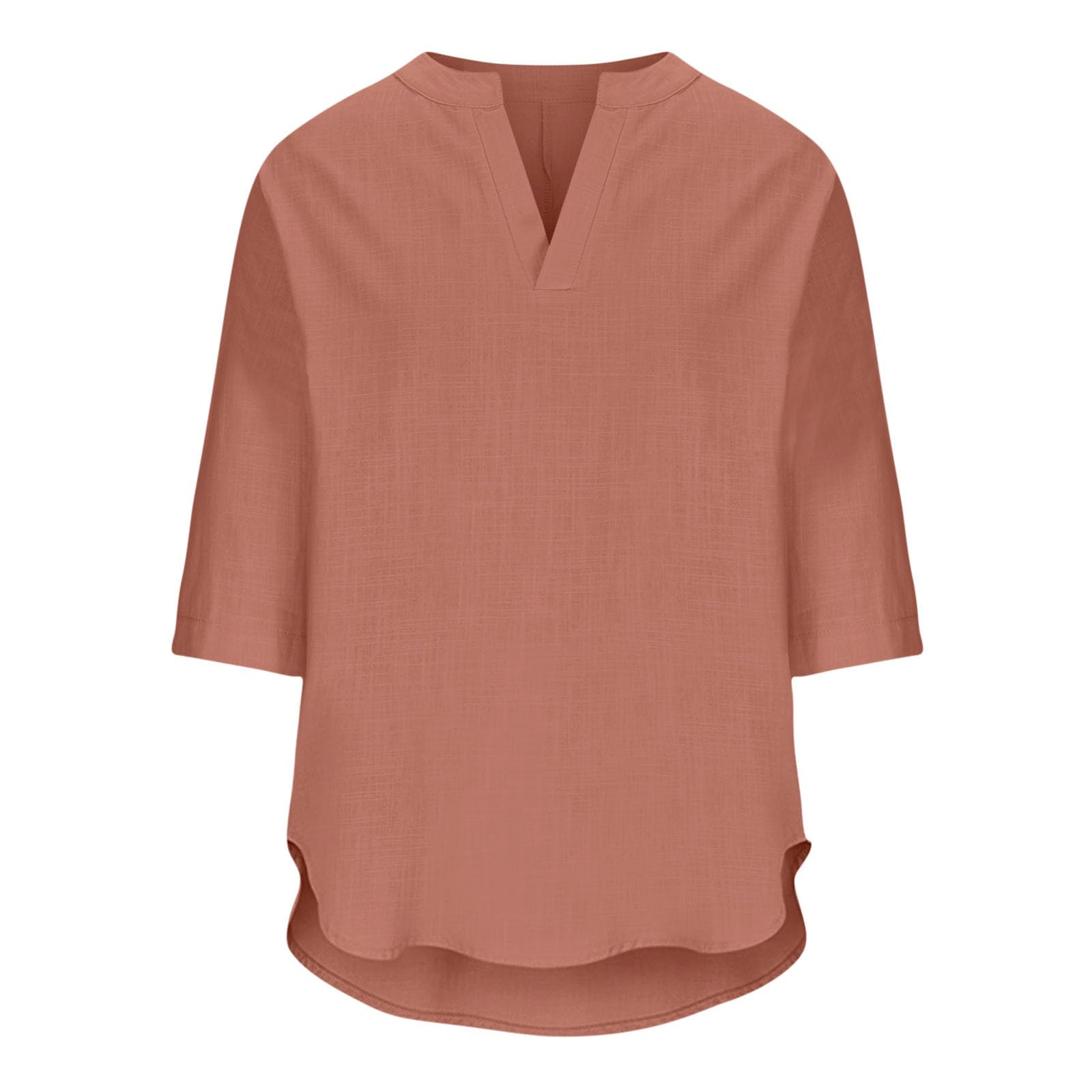 Camicia Donna in Lino Eleganti Estive Camicette Cotone Manica Corta Tinta Unita Bluse e Camicie Curvy Scollo a V Maglietta Loose T Shirt Oversize Leggera Abbigliamento Magliette alla Moda
