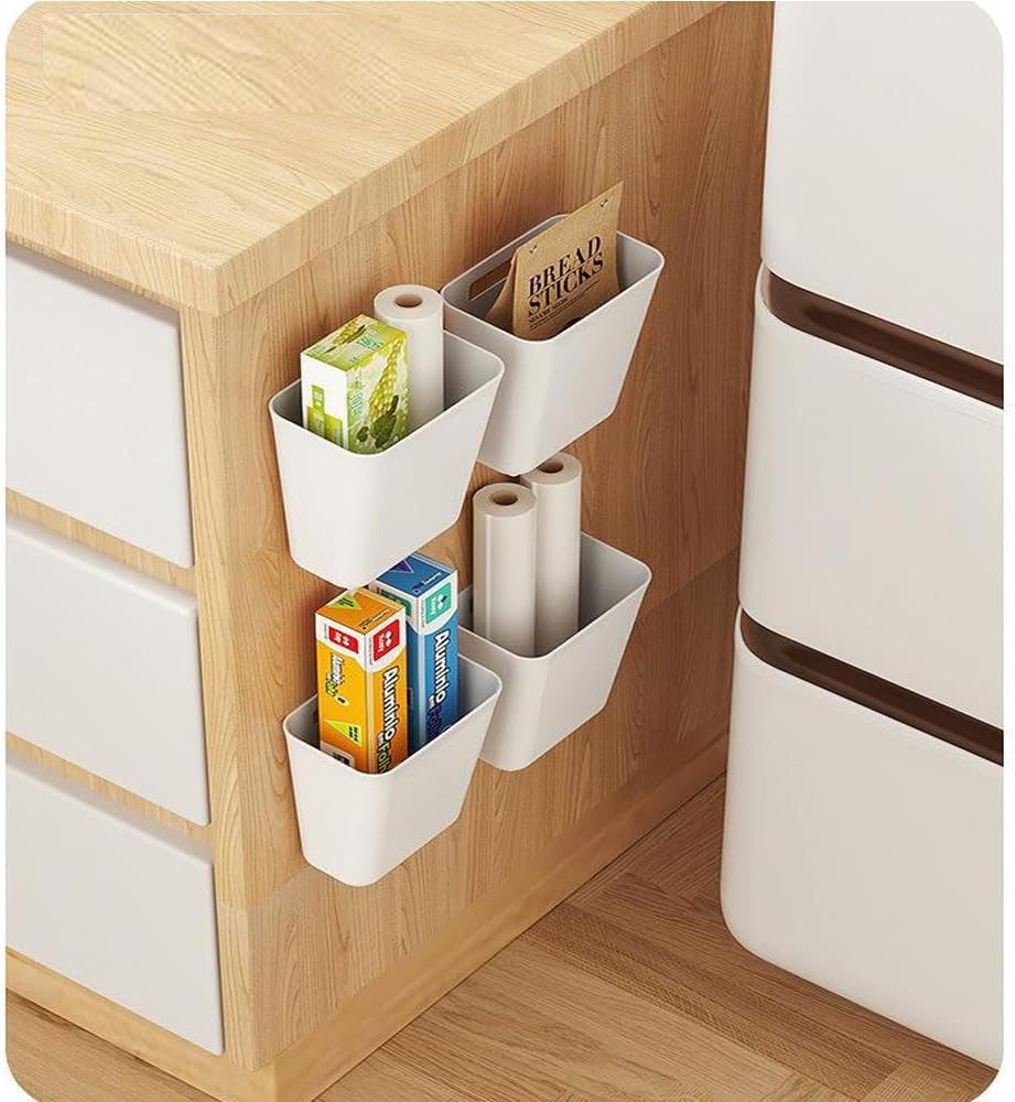 Zikenis 4 Piezas cajas de almacenamiento autoadhesivas para montar en la pared,organizador de artículos pequeños, Caja De Almacenamiento De Puerta De Cocina,para gabinete,baño, refrigerador