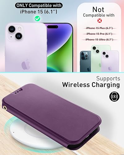 Miniatura 42 de OCASE Funda tipo cartera para iPhone 15 Pro Max, funda delgada de piel sintética, ranuras para tarjetas, bloqueo RFID, soporte, funda de teléfono a