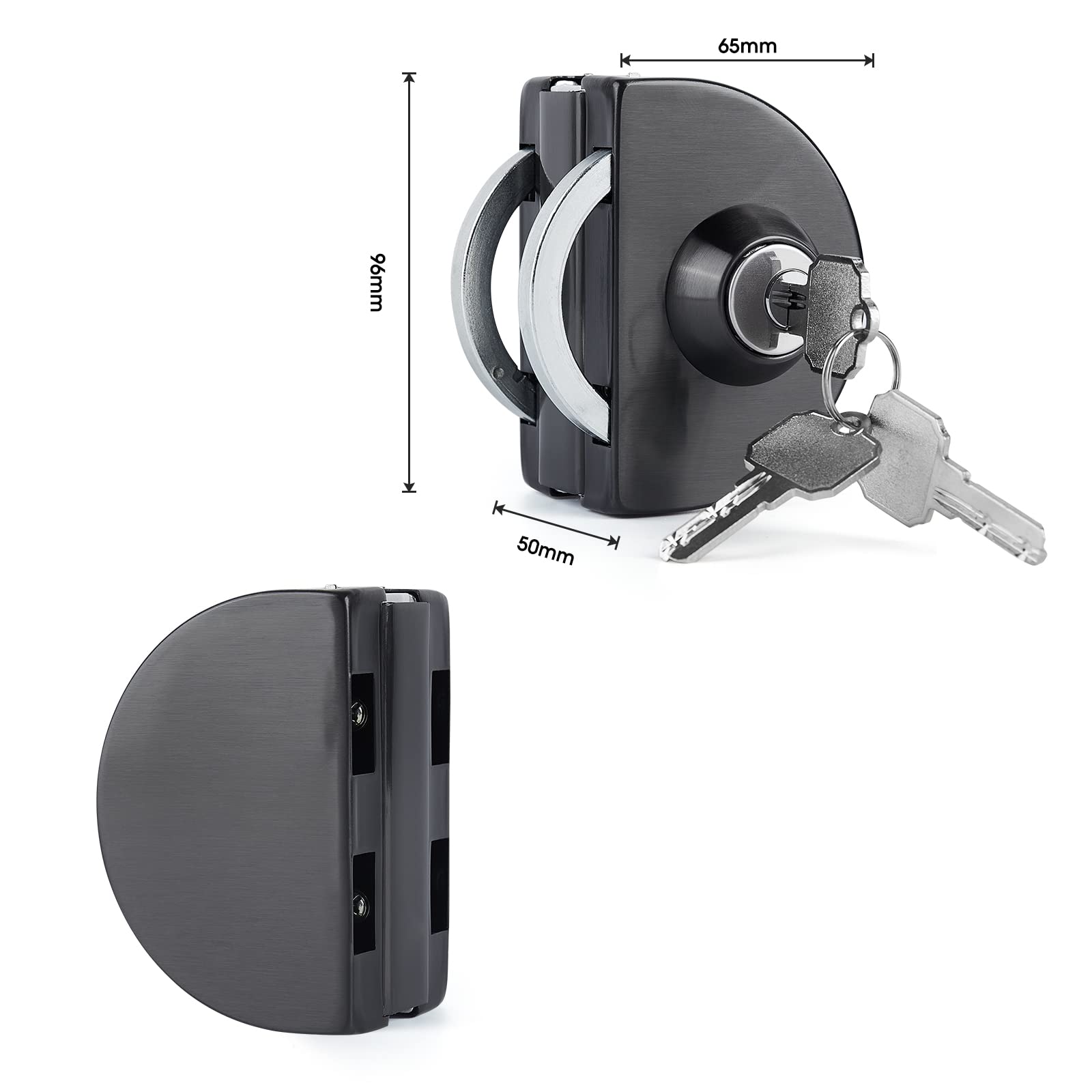 Ranbo Frameless Double-Sided Glass Door Lock,no Drilling,304 Stainless Steel,Suitable for 3/8''-1/2''(10mm-12mm) Sliding Glass Doors,Office Doors,Commercial Doors,Comes with 3 Keys,Brushed Black - Image 2