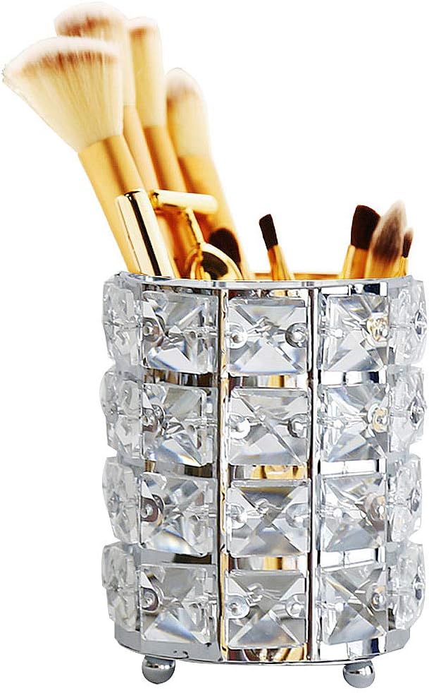 SIPLIV Makeup Brush Holders Pen Holder Handcrafted Crystal Eyebrow Pencil Pen Collection Cosmetic Storage for Vanity Bathroom Office Desk Organizer