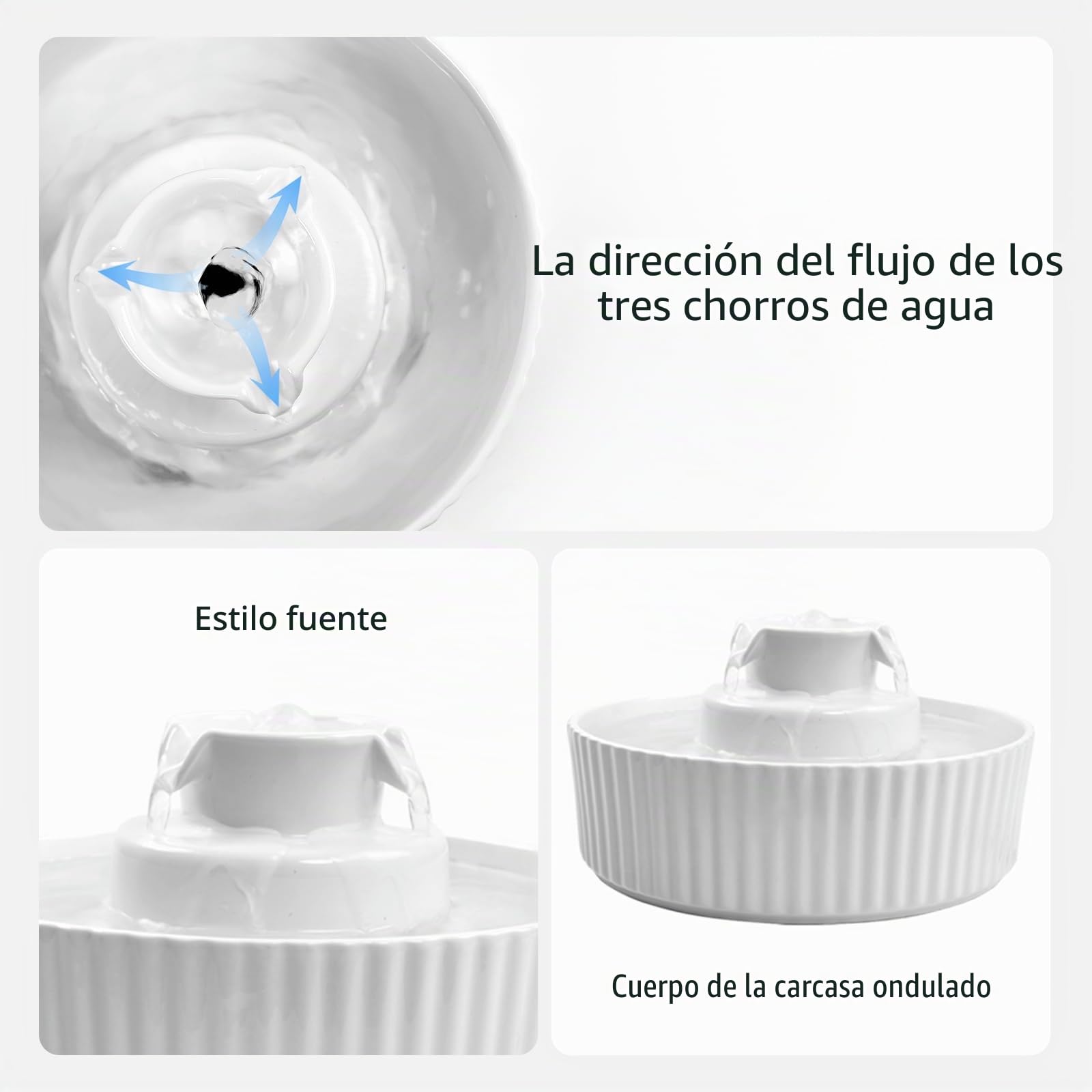 Fuente de agua para gatos de cerámica, fuente de agua de 2,1 L para gatos, dispensador de agua para gatos con 1 filtro y espuma y 1 bomba ultra silenciosa, blanco