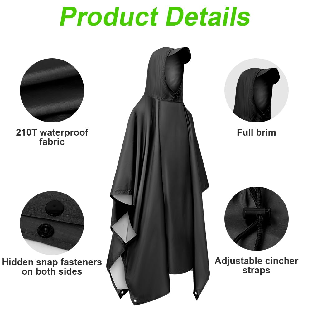 Vicloon Regenponcho, Unisex Regenjacken Regencape, Regen Poncho Jacke Mantel für Erwachsene mit Kapuze, Wasserdicht, Wiederverwendbar Regenmantel, für Wandern Radfahren Camping