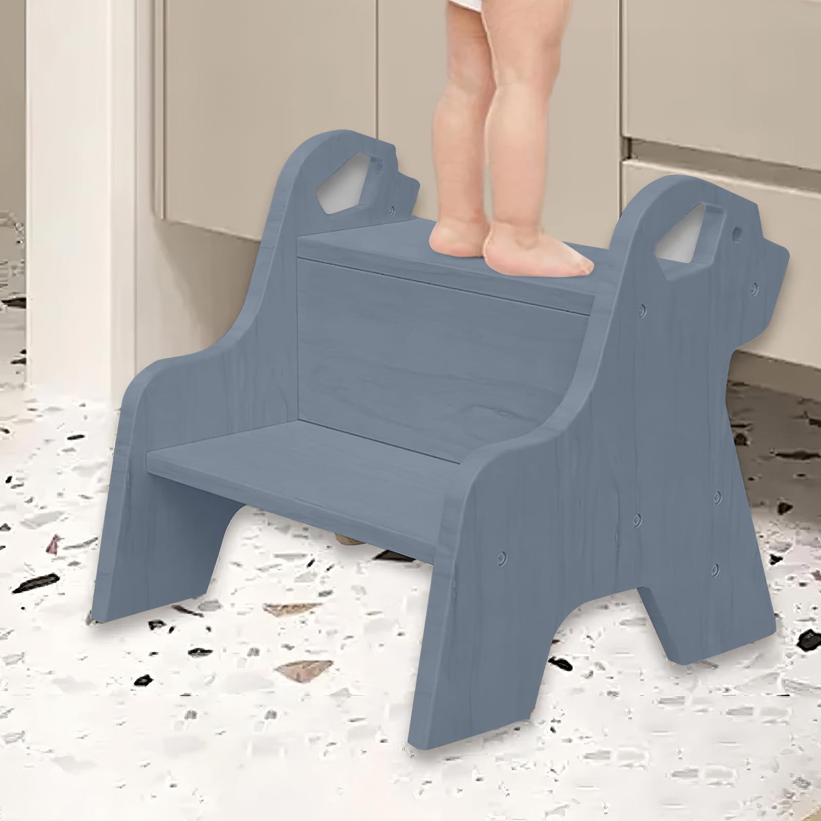 Step Stool for Children with 2 Steps, Children's Stair Stool with Handles and Non-Slip Pads